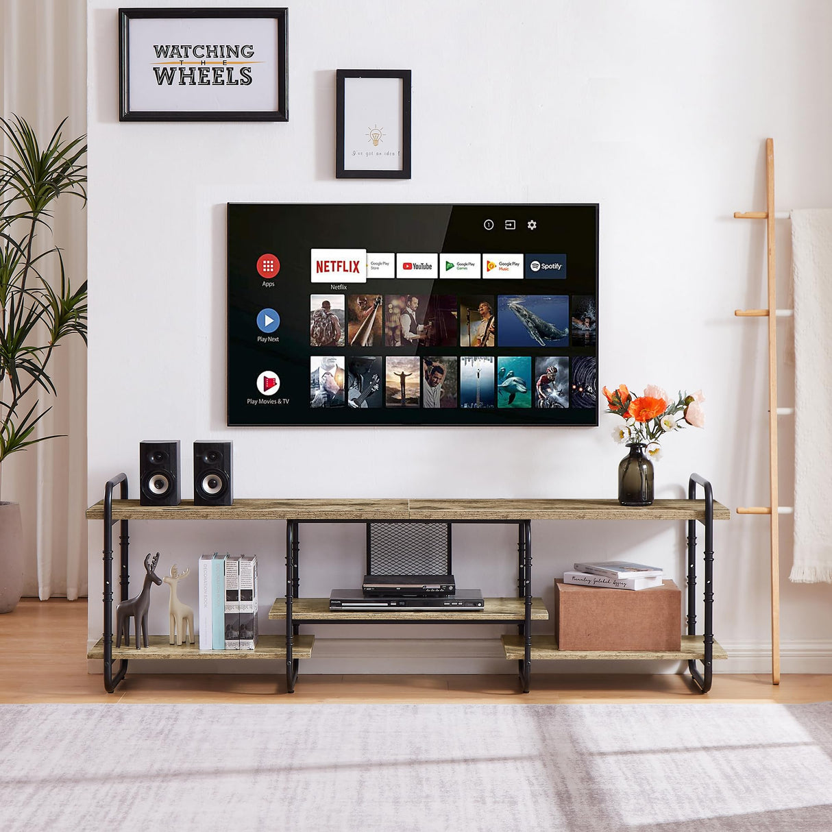 VECELO TV Stands for 75 Inch,Entertainment Center/Media Console Table with Adjustable Storage Shelves for Living Room/Bedroom,Grey VECELO