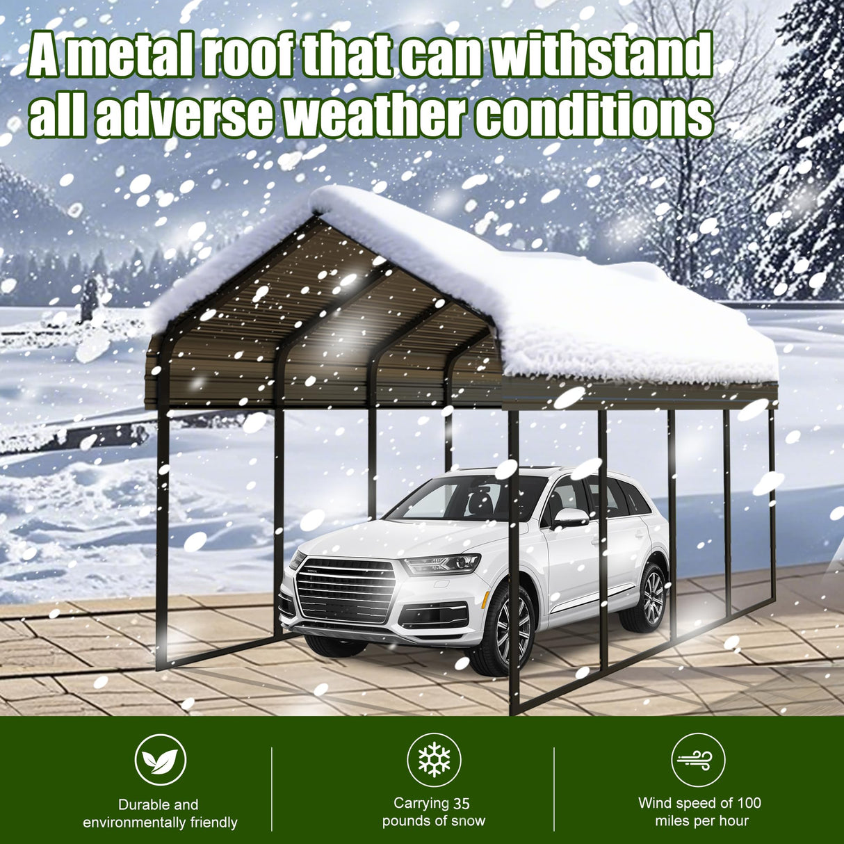 Poborin Durable Metal Carport 10 x 20FT Heavy Duty for Cars - Large Garage Shelter Solution,All-Weather Portable Car Garage Canopy Shelter for Cars & Boat Cover for Yard Poborin