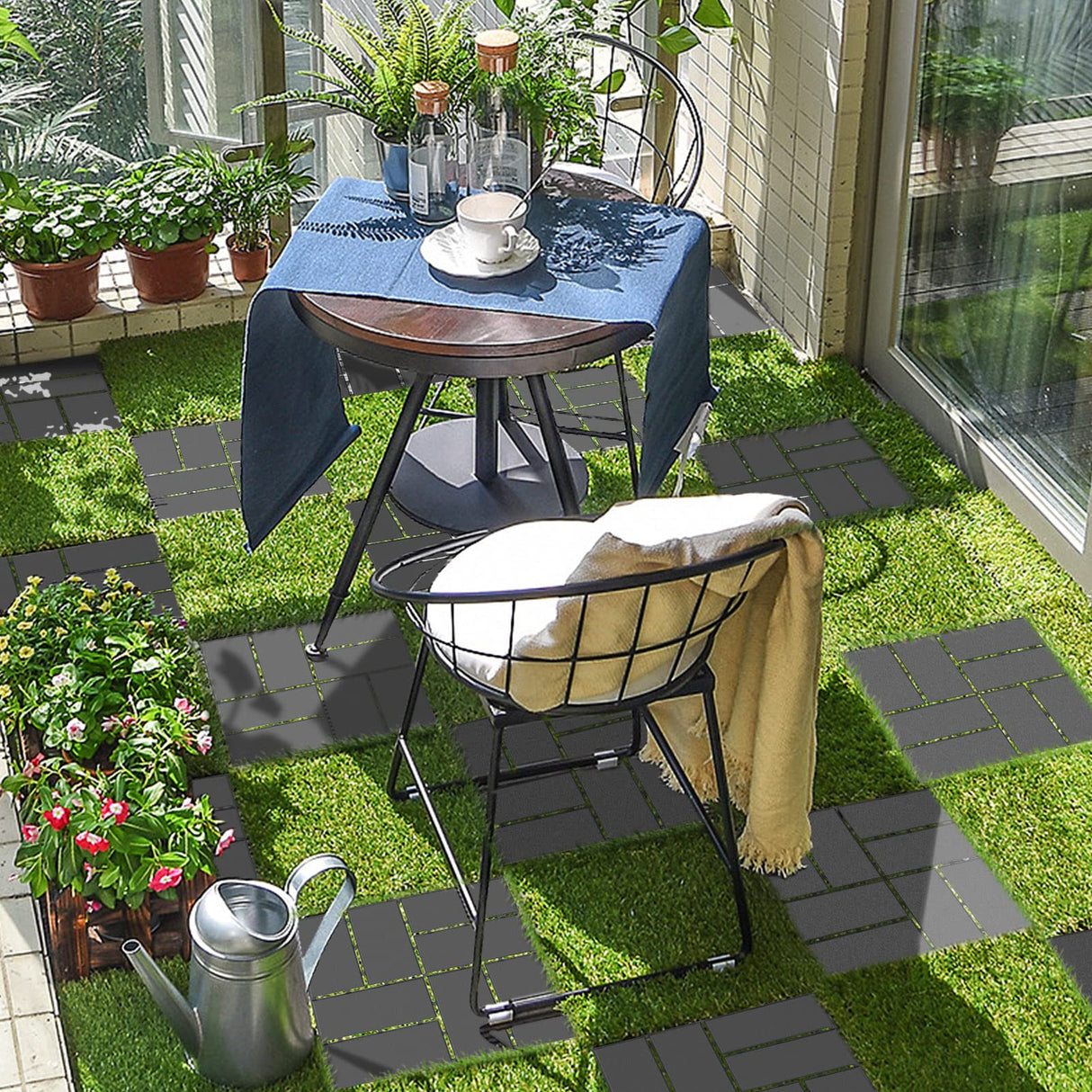 Goovilla Plastic Interlocking Deck Tiles, 9 Pack Outdoor Patio Flooring, 12"x12" Interlocking Decking Tile Outdoor All Weather Use, Waterproof Patio Pavers for Pool Balcony Backyard Porch, Dark Grey Goovilla