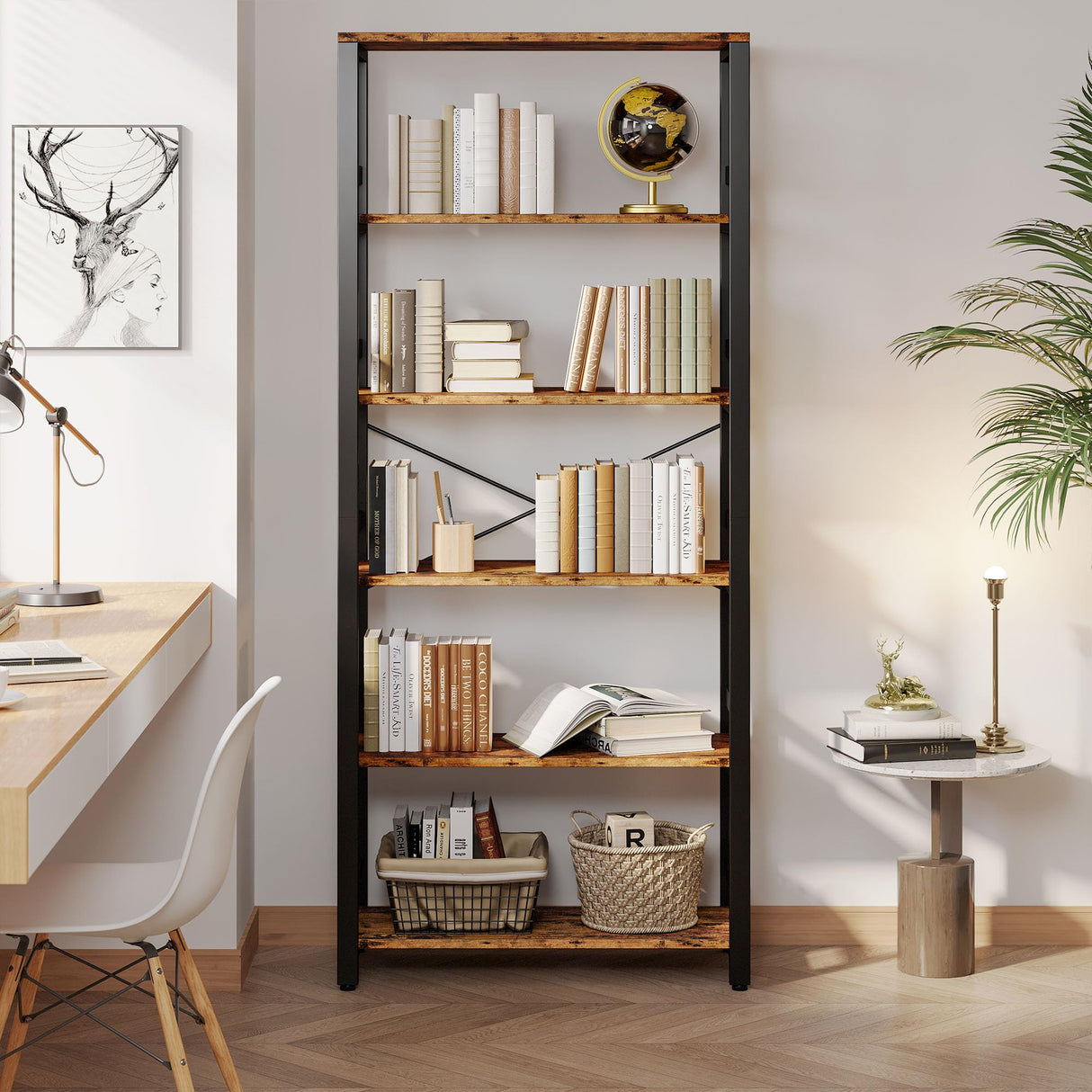 IRONCK Bookshelf, 31.5in Wide Shelf 6 Tier Bookcase, 110lbs/shelf Vintage Industrial Style Bookshelves for Bedroom, Living Room and Home Office, Vintage Brown IRONCK