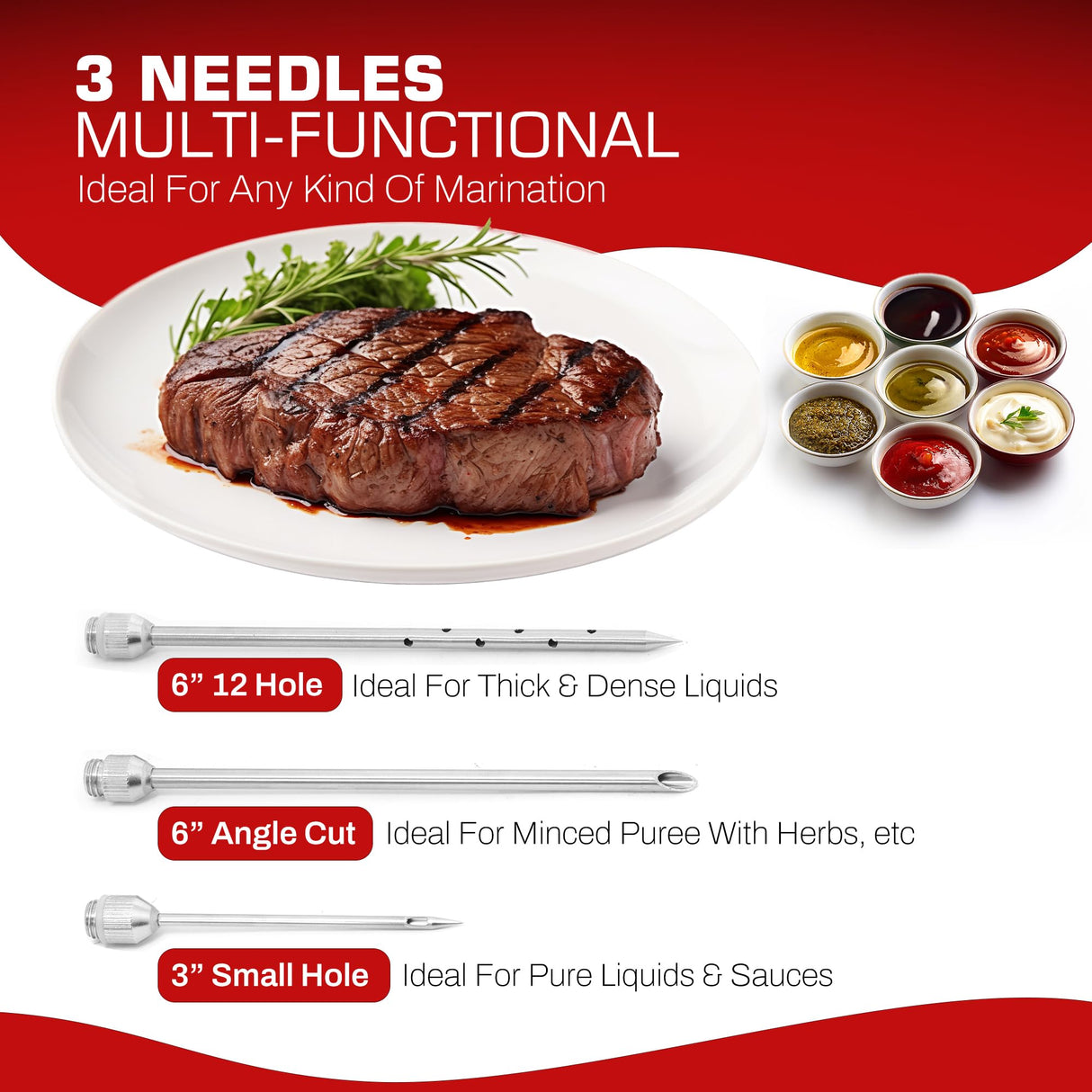 Vecolex 304 Stainless Steel Meat Injector Syringe-2 Oz Meat Injectors For Smoking with 3 Needles 3 Brushes-Spare O Rings-Food Injector for BBQ,Turkey & Brisket (Stainless Steel) Vecolex