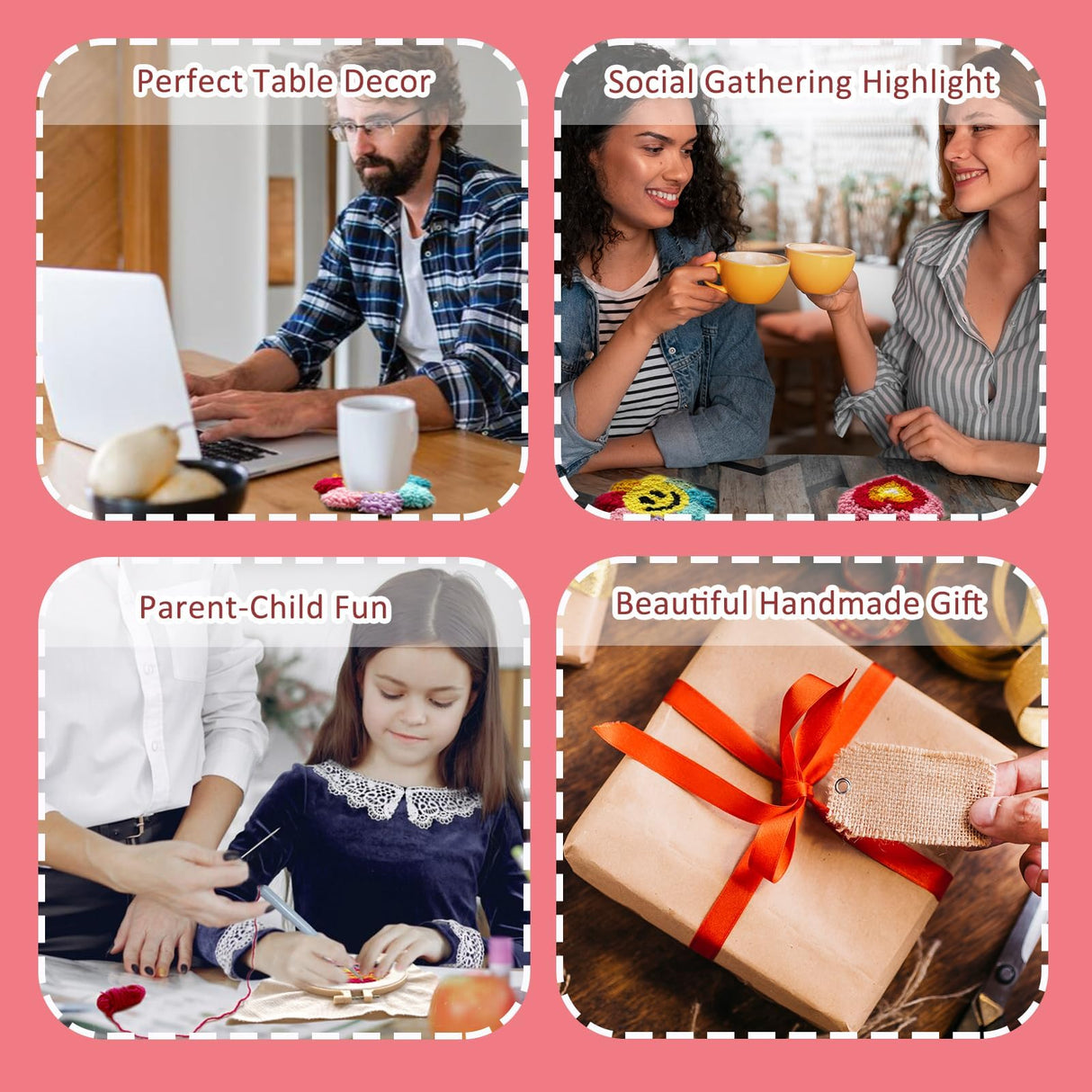 SEREDH Punch Needle Coasters Kit for Beginners Adults Easy Needle Punch Embroidery Kit Set Threader Instruction Fabric Hoop Yarn Tufting Coaster DIY Making,Coaster Holder Coaster Art Craft Supplies SEREDH