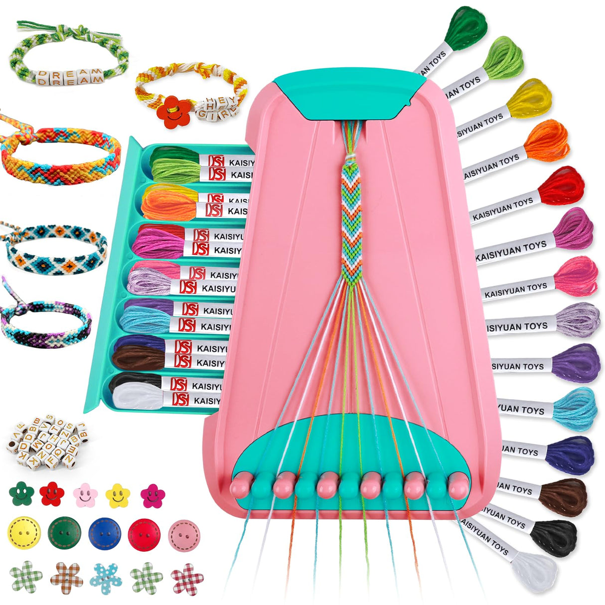 Arts and Crafts for Kids Ages 8-12,Friendship Bracelet Making Kit for Girl,Kids Jewelry Making Kit with 28 Pre-Cut Threads,Christmas Birthday Gifts for Ages 6 7 8 9 10 11 12 Year Old Pink/Cyan Maynacs