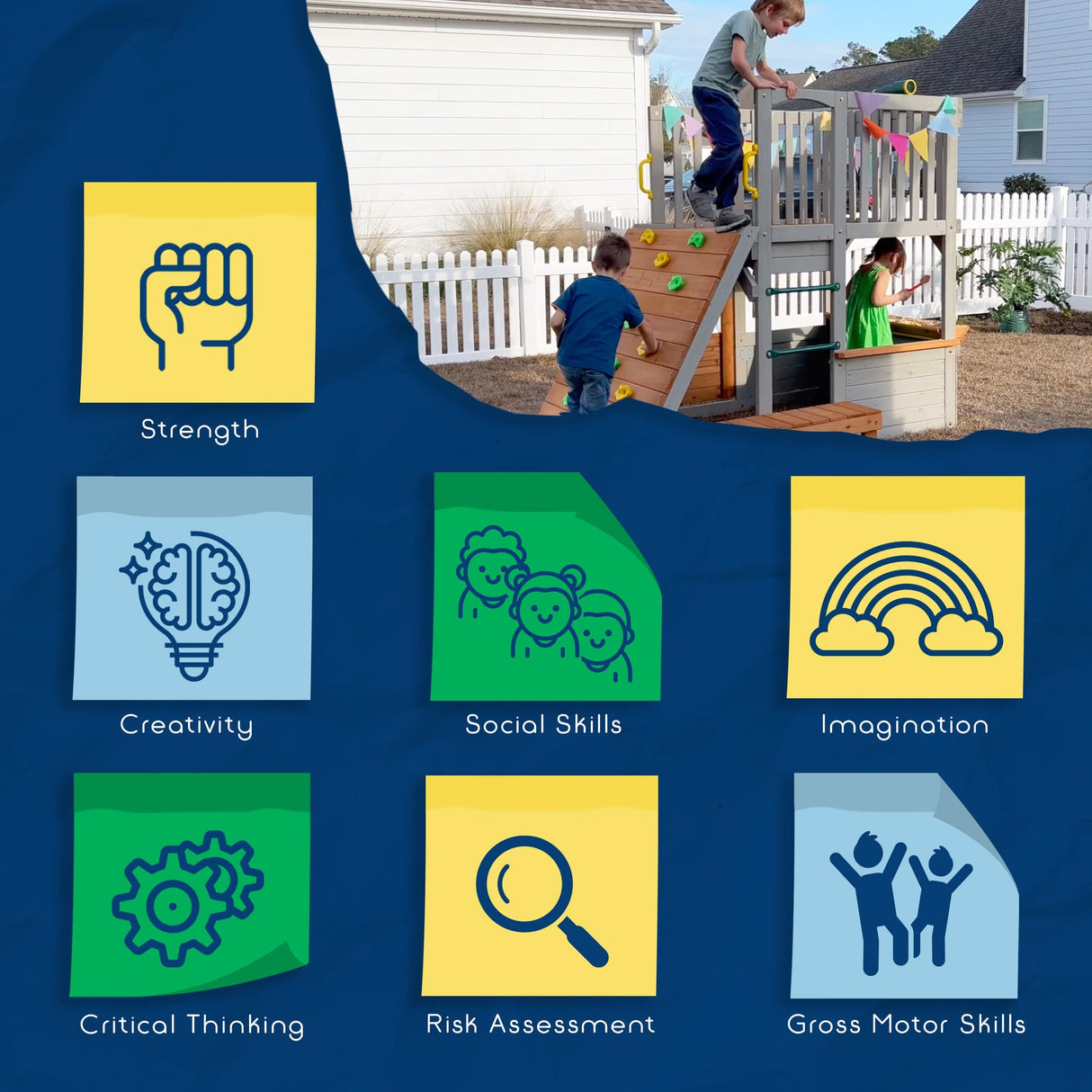 Funphix Large Playhouse for Kids Outdoor Wooden Playhouse with Sandbox, Bench, Play Telescope, Ladder, Climbing Ramp & Doors - Durable 2 Levels Lookout Post Outdoor Playset for Backyard Funphix