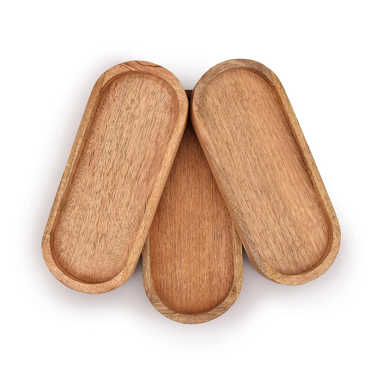 Samhita Mango Oval Wood Tray Set of 3 Perfect for Food Holder/BBQ, Serve Cheese, Sushi, Holiday Snacks, and More. (12" x 5" x 0.75") Samhita