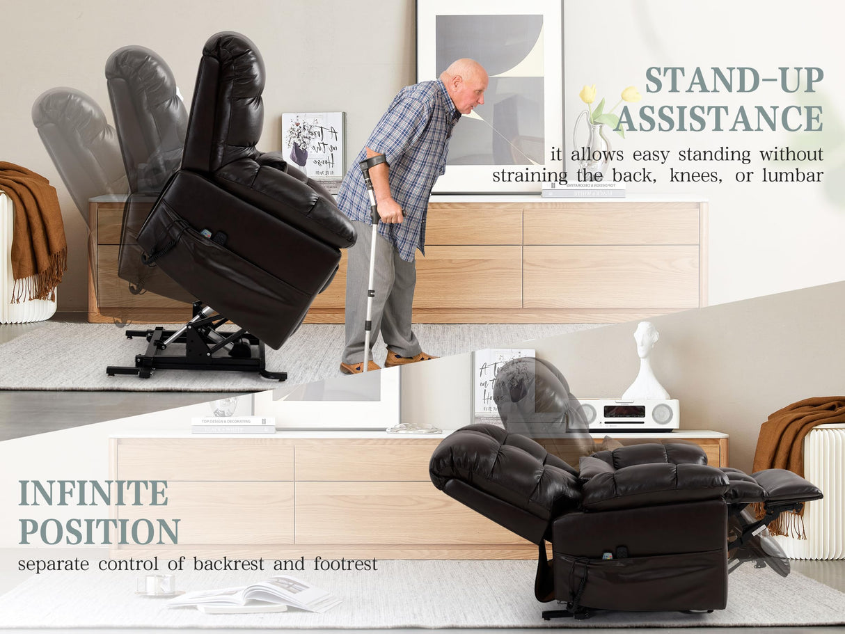 Power Lift Recliner Chair for Elderly, Triple Motor Zero Gravity, Infinite Position, Genuine Leather, Preset Mode Massage&Heating by Remote Control, Lumbar Pillow, USB Port, Side Pockets (Brown) RESTREAL