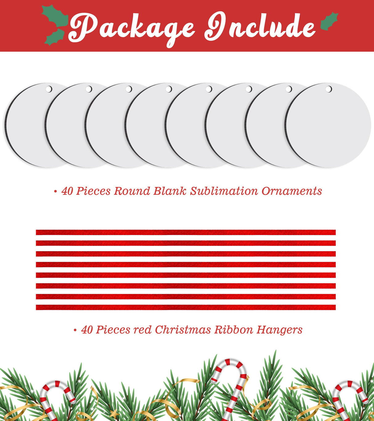Duufin 40 Pieces Sublimation Ornament Blanks 3" Sublimation Christmas Ornament Blanks Round Blank Sublimation Ornaments for Christmas Tree Décor, DIY Handmade Crafts(3 inches) Duufin