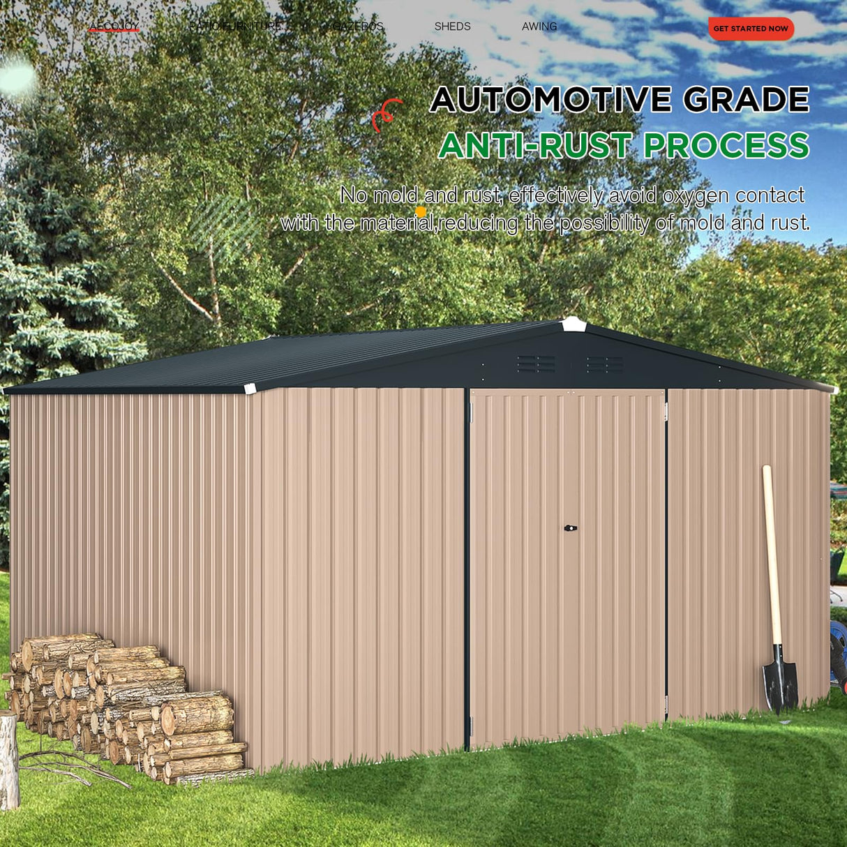 AECOJOY 12' x 10' Metal Storage Shed for Ourdoor, Extra Large Steel Yard Shed (116 Sq.Ft Land) with Design of Lockable Doors, Utility and Tool Storage for Garden, Backyard, Patio, Outside use AECOJOY