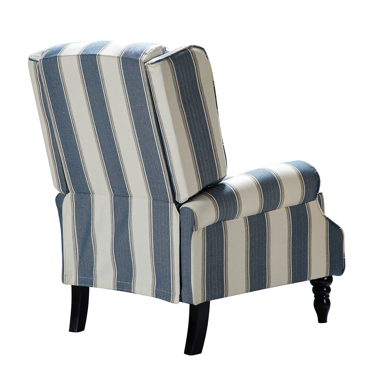 HULALA HOME Upholstered Wingback Recliner Chair, Small Adjustable Footrest Push Back Single Reclining Sofa, Mid Century Modern Lounge Armchair for Living Room, Bedroom, Reading/Stripe Navy HULALA HOME