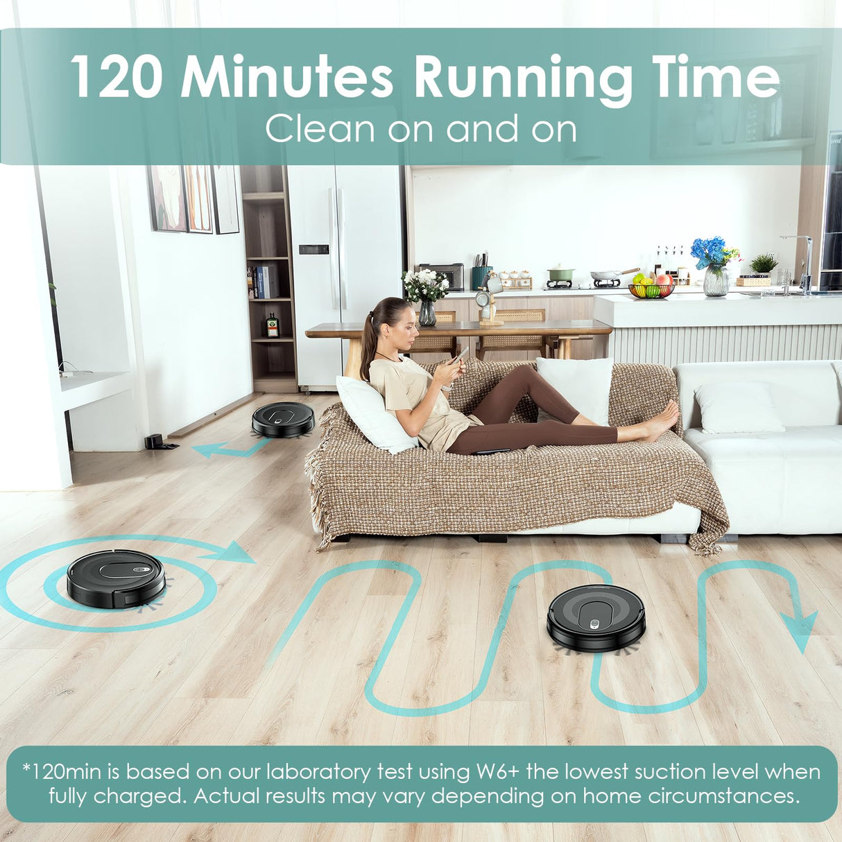KOZVIX W6+ Robot Vacuum Cleaner,2800Pa Suction,720ml Large Capacity,120 Mins Runtime,Self-Charging Slim Robotic Vacuums,APP/Voice/Remote Control,No Entanglement Suction Port Ideal for Pet (Black) KOZVIX
