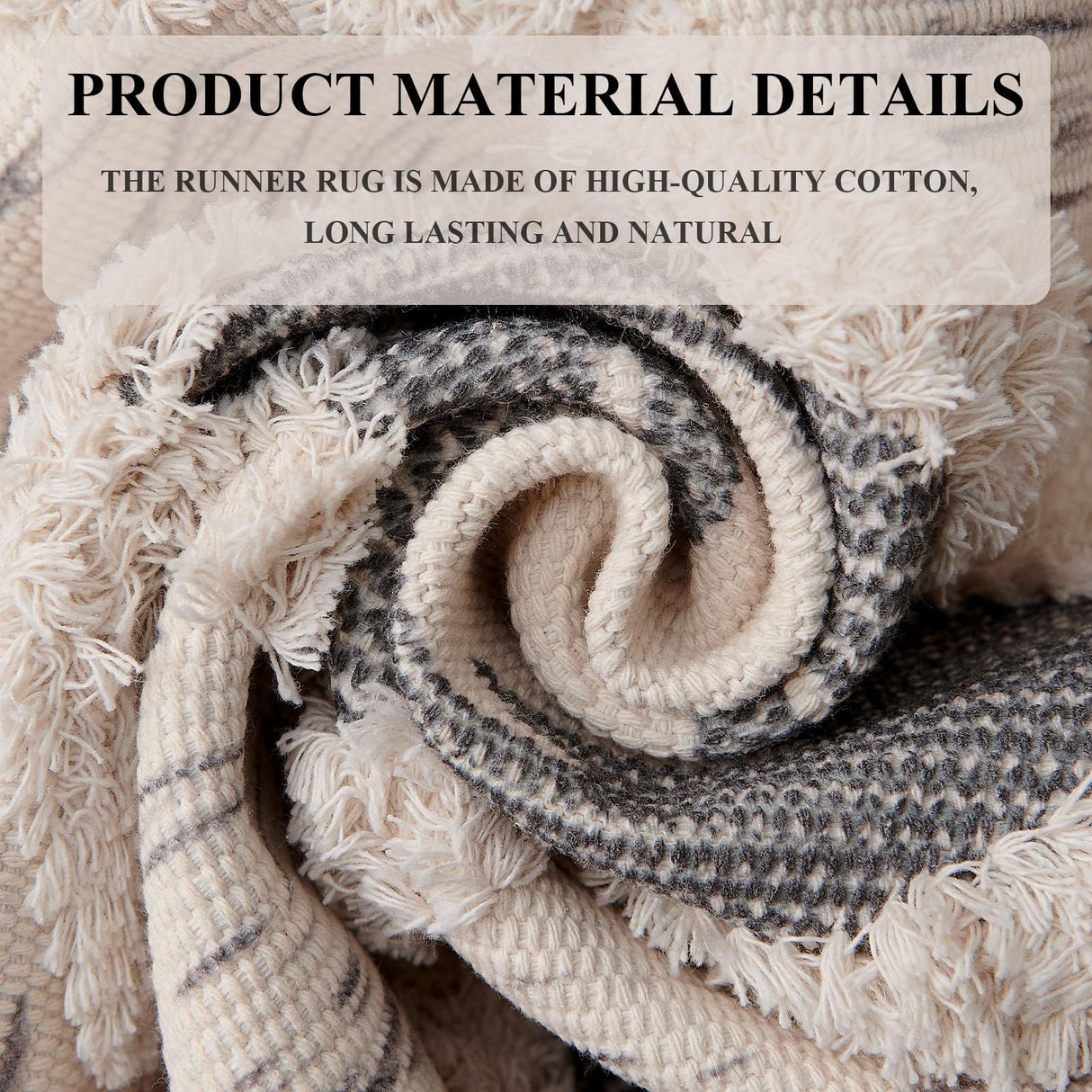 Boho Runner Rug 2'x6', Washable Hallway Rug Runner Non Slip Rubber Backed, Kitchen Farmhouse Area Rug Floor Mat with Tassels, Tufted Woven Cotton Entryway Carpet, Grey DXGJOKR