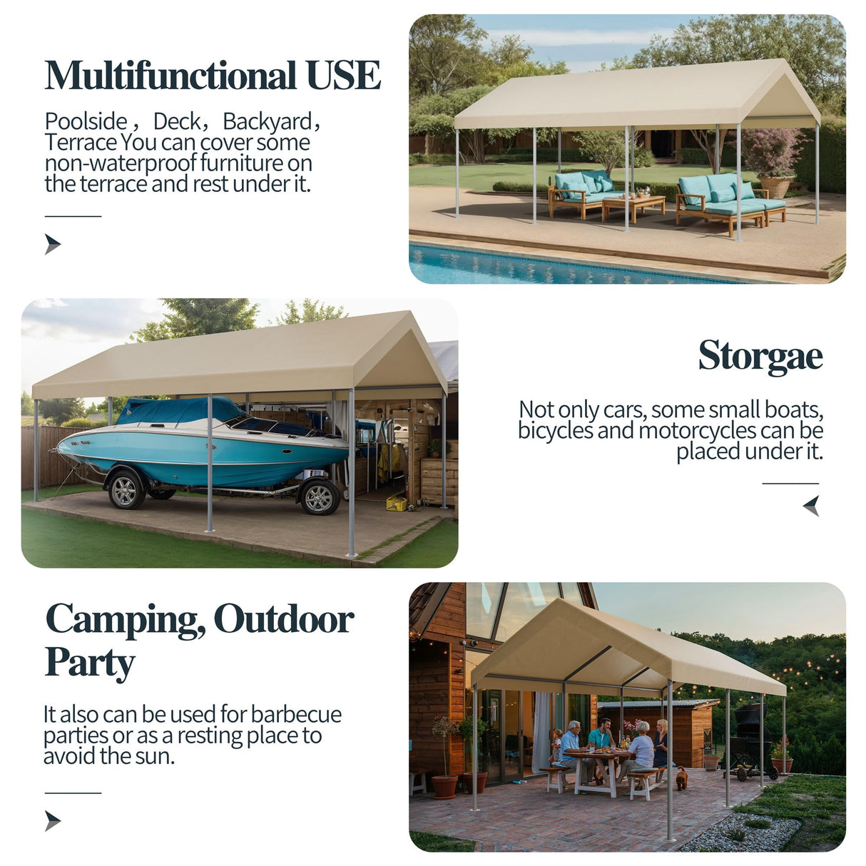 Shintenchi 10x20ft Heavy Duty Carport with UV Resistant Canopy, Powder-Coated Steel Frame, Easy to Assemble Portable Garage, Stable Carport for Car, Bike, Camp, Outdoor Storage (Khaki) Shintenchi