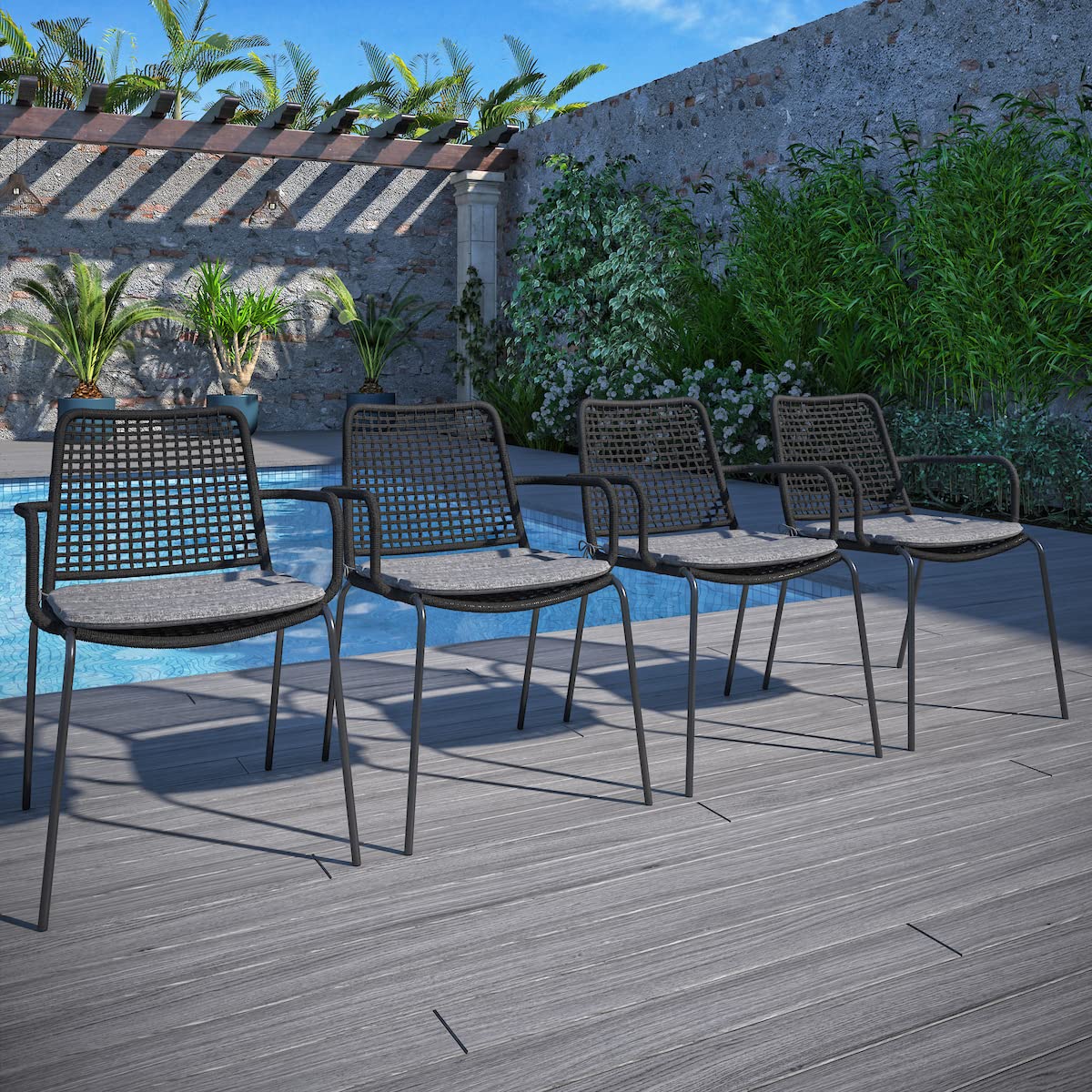 Amazonia Arezzo 7-Piece Outdoor Round Lazy Susan Dining Table Set | Teak Finish | Ideal for Patio and Indoors Amazonia