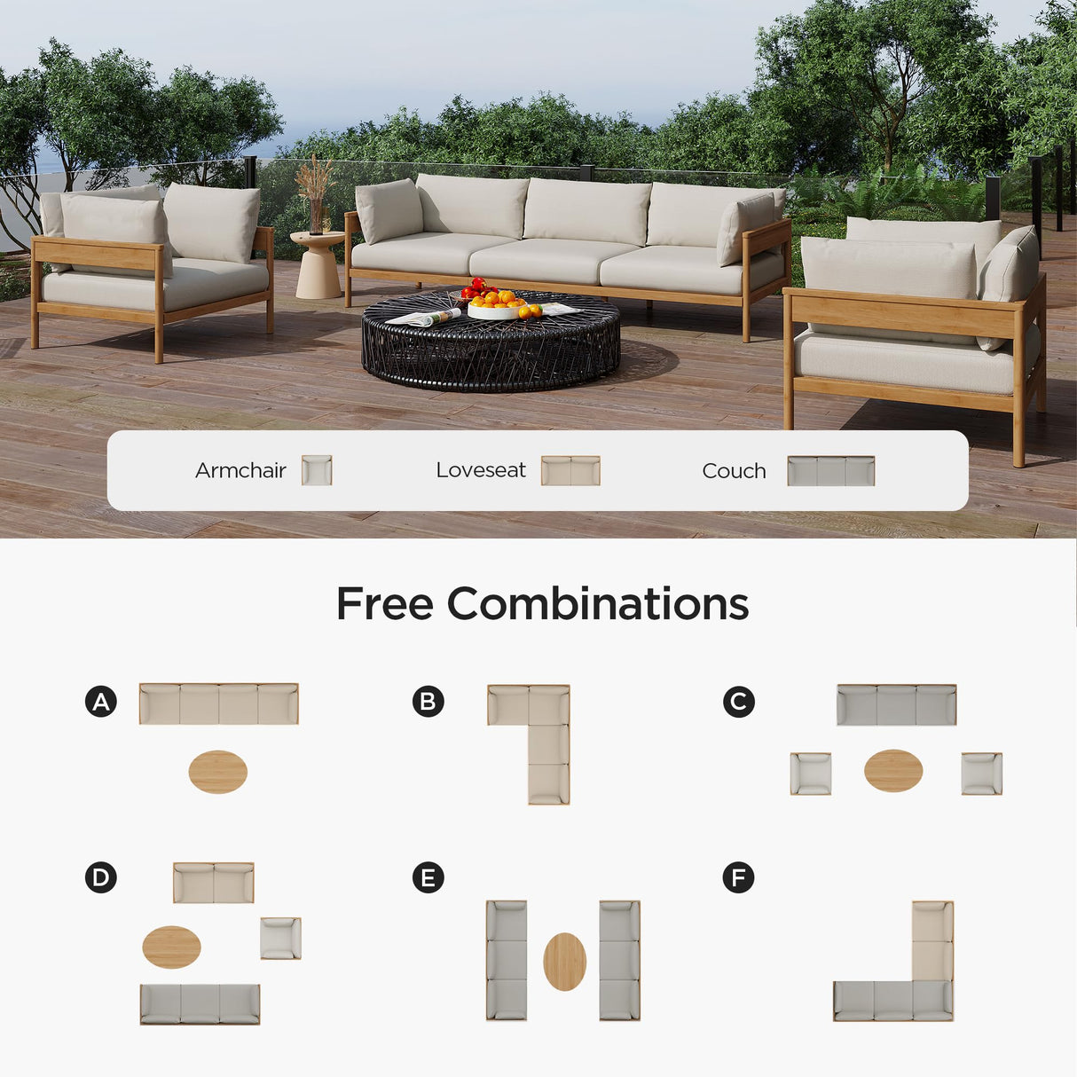 Acanva Modern Outdoor Patio Furniture Set, All-Weather Aluminium Conversation Sectional Sofa with Thick Cushions for Backyard, Garden, Porch, Couch, Beige Acanva