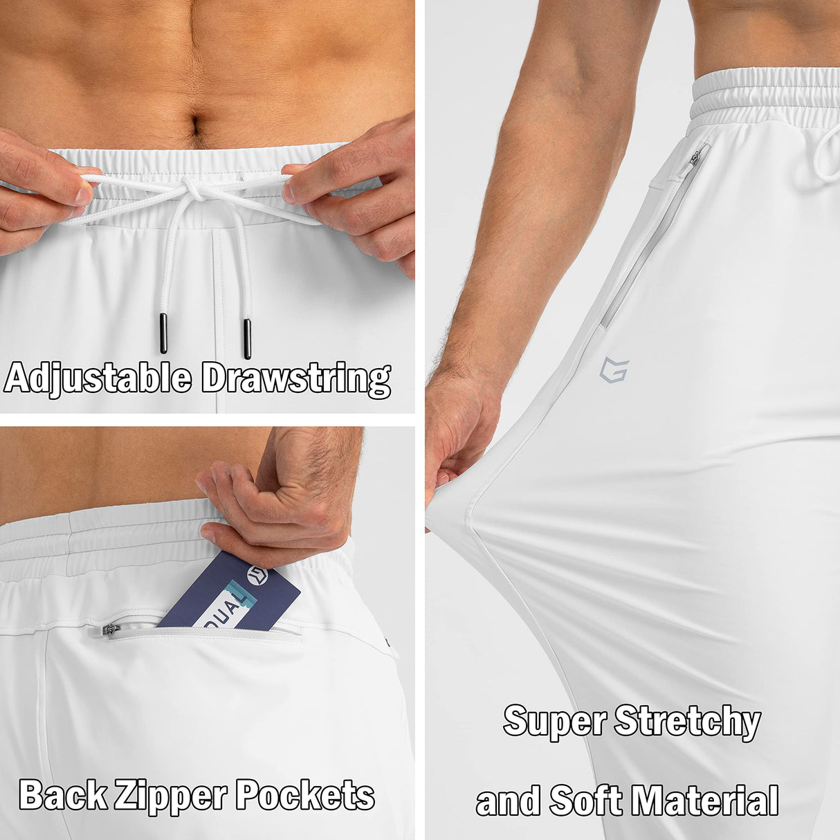G Gradual Men's Sweatpants with Zipper Pockets Tapered Joggers for Men Athletic Pants for Workout, Jogging, Running (White, Medium) G Gradual