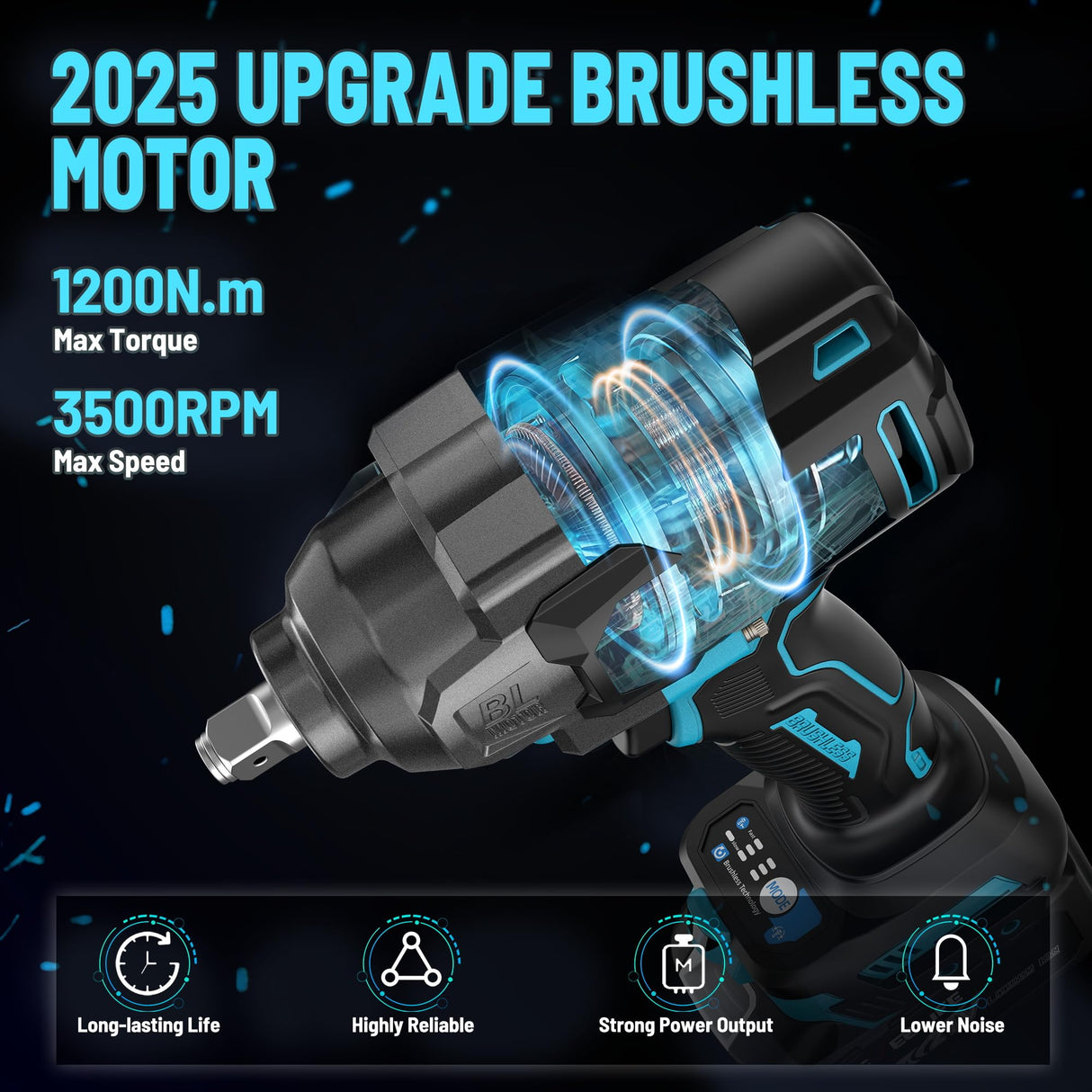 GEVEELIFE 1200N.m (900Ft-lbs) Brushless Impact Wrench, 1/2" Cordless Impact Driver with 2x 4.0Ah Battery, Fast Charger & 5 Sockets, High Torque, Electric Impact Gun for Car/Truck/RV/Mower GEVEELIFE