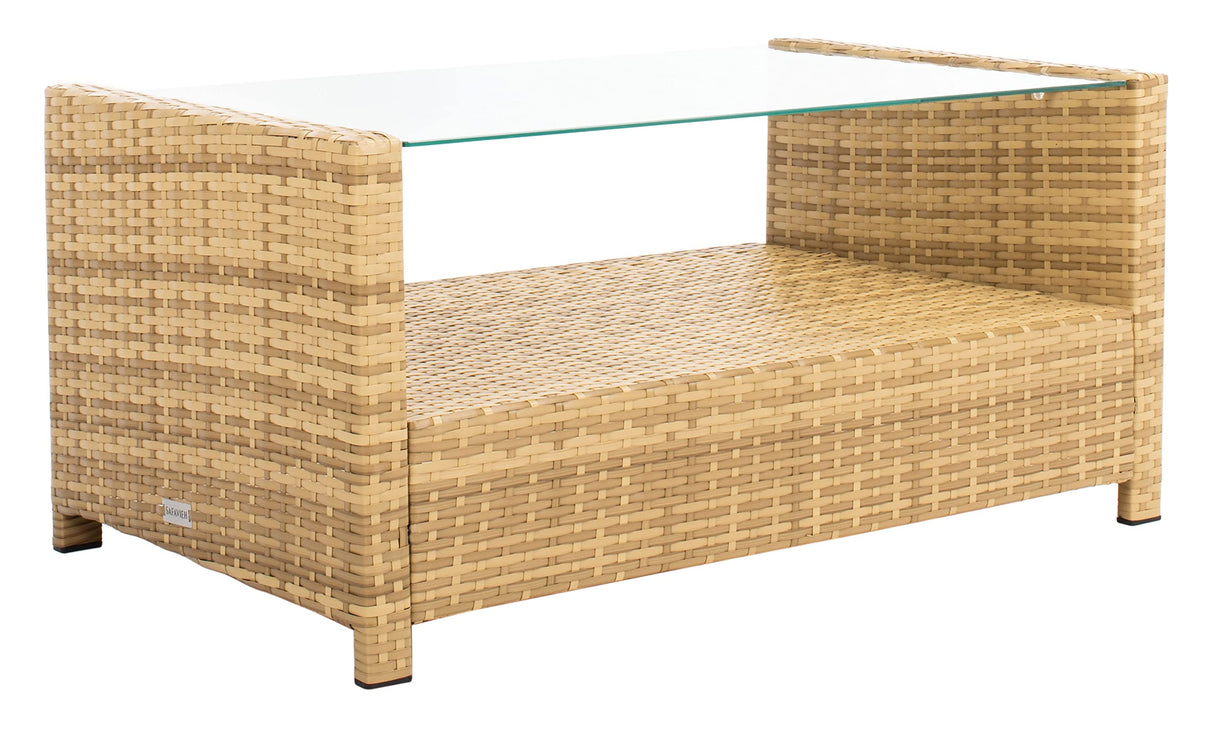 SAFAVIEH Outdoor Collection Vellor Natural/White Cushion 4-Piece Conversation Patio Set PAT7516D Safavieh