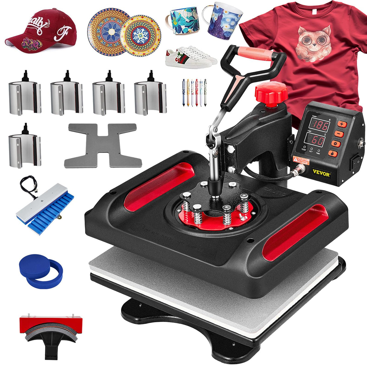 VEVOR 11 in 1 Heat Press Machine 15x12 Inch Tshirt Press Machine 360° Swing Away Digital Shirt Printing Multifunction Heat Transfer Clamshell Sublimation for T-Shirt Hat Cap Mug Plate Pen Shoes VEVOR