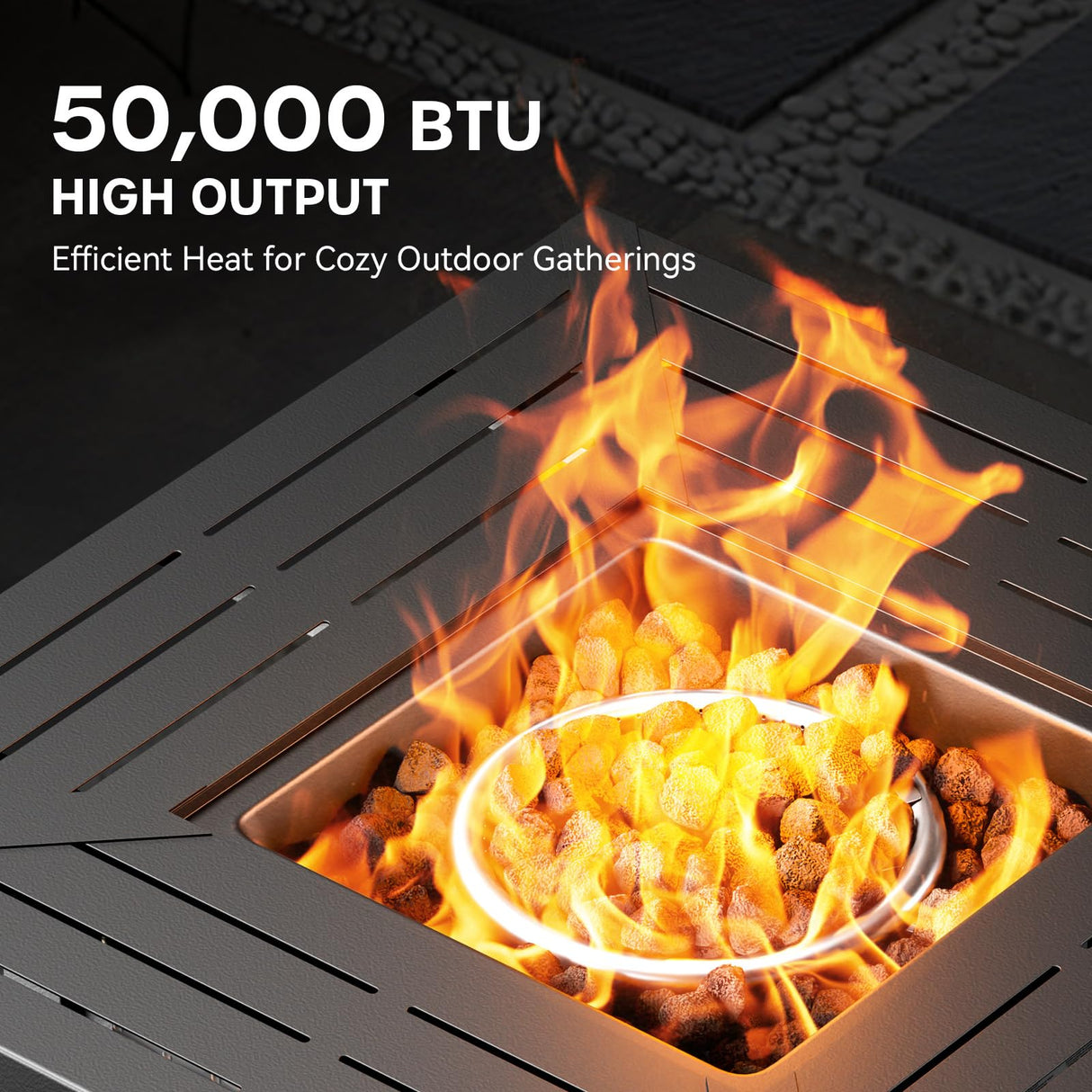 Bellefurn Patio Resin Wicker Furniture Set with Fire Pit Table, PE Rattan Swivel Patio Chairs with Propane Fire Pit Table, Brown Wicker 5PCS Patio Conversation Set Bellefurn