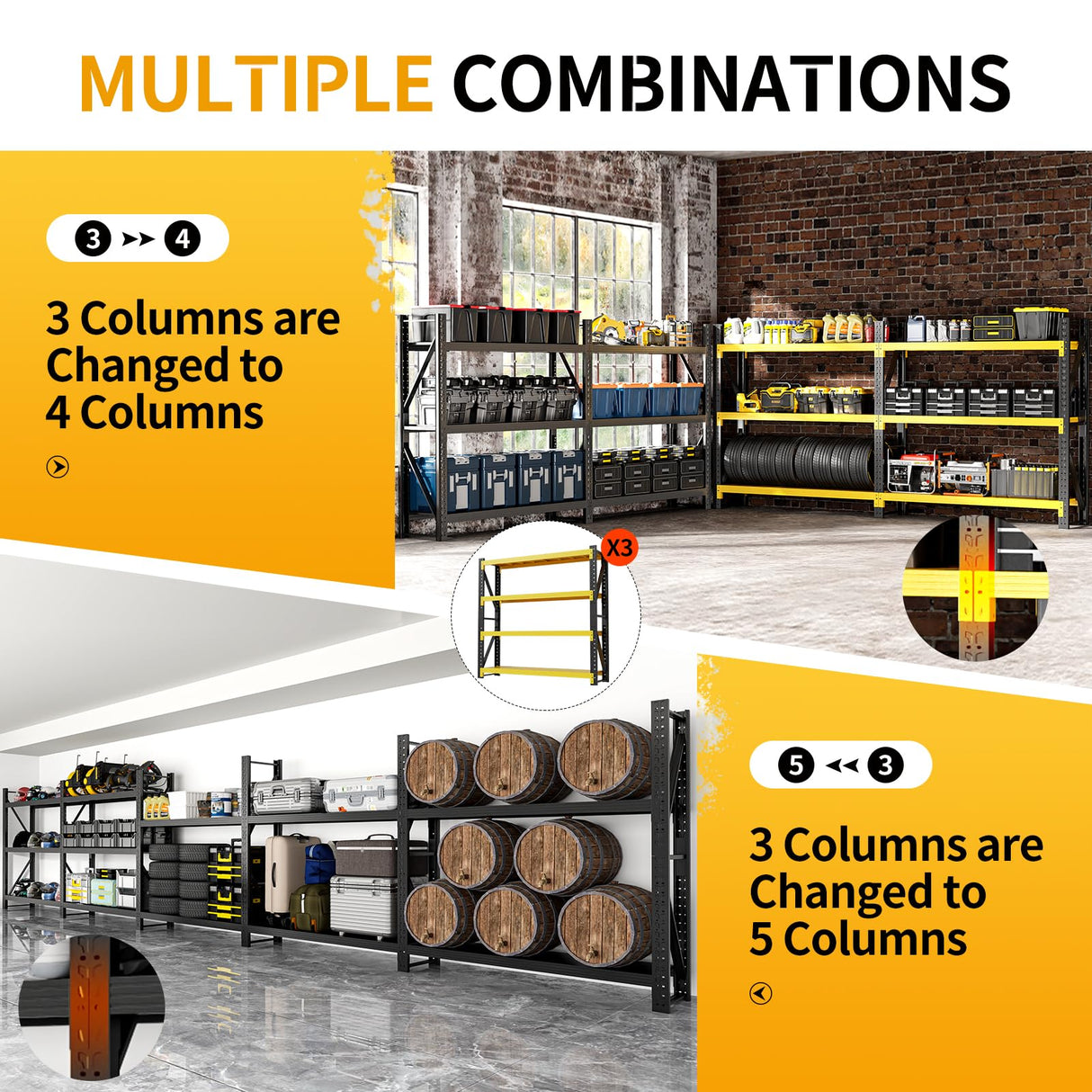 Vlriis 5000LBS Heavy Duty Garage Shelving Units, 78.7" H Adjustable Storage Shelves, Metal Storage Racks Industrial Shelving Utility Shelf for Warehouse, Basement (Black, 78.7" H x 59.1" W x 19.7" D) Vlriis