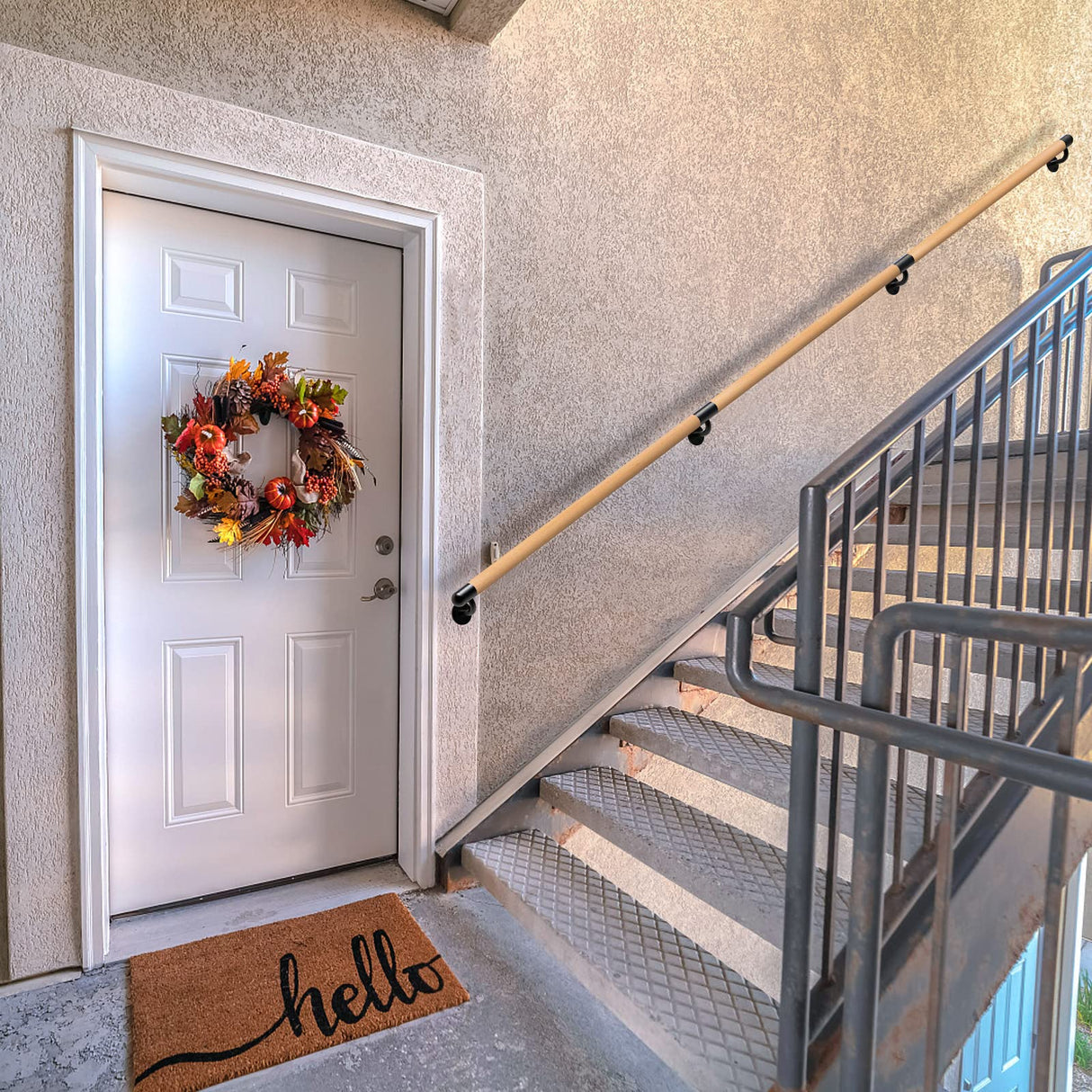 Dolibest 100 inch Wood Handrail Indoor Stairs Handrail Wall Mount Handrail w/Sturdy Metal Barckets, Non-Slip and Comfty Handrail Barrier-Free Staircase Grab Bar for Elderly, 1-1/2'' Round Dolibest