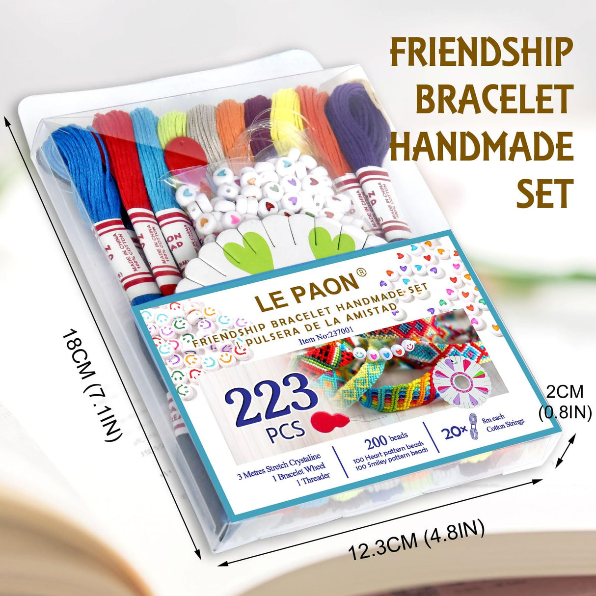 20 skiens Embroidery Floss,Embroidery Thread Friendship Bracelet Stitch Kit, Crafts Thread with 200beads,1 roll of transparent thread, 1 bracelet wheel,1 threader LE PAON