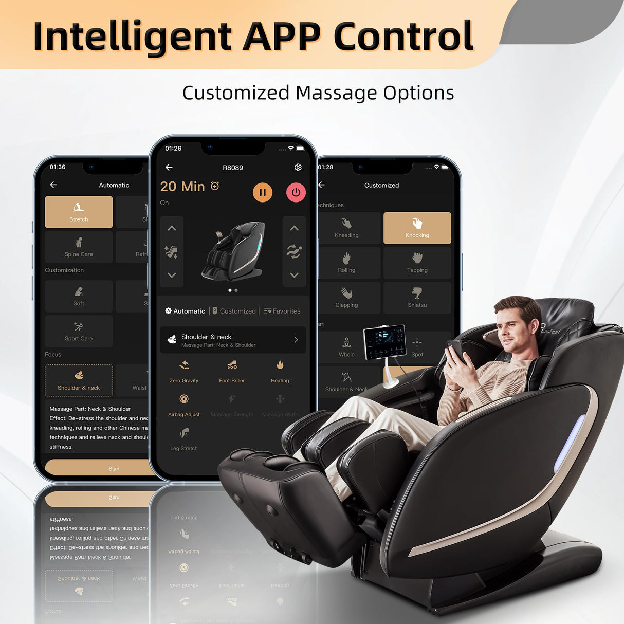 EASPEARL 2025 Massage Chair, 4D Full Body Zero Gravity Massage Chairs with APP, SL Track Shiatsu Stretch Massage Recliner Chair with Electric Footrest, Heat, Foot Rollers, Body Scan(Black) EASPEARL