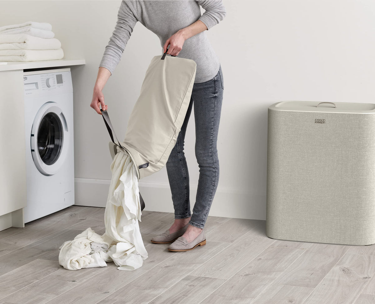 Joseph Joseph Tota Trio 90 liter/23.8 gallon Laundry Hamper Separation Basket with lid, 3 Removable Washing Bags with Handles- Ecru Joseph Joseph