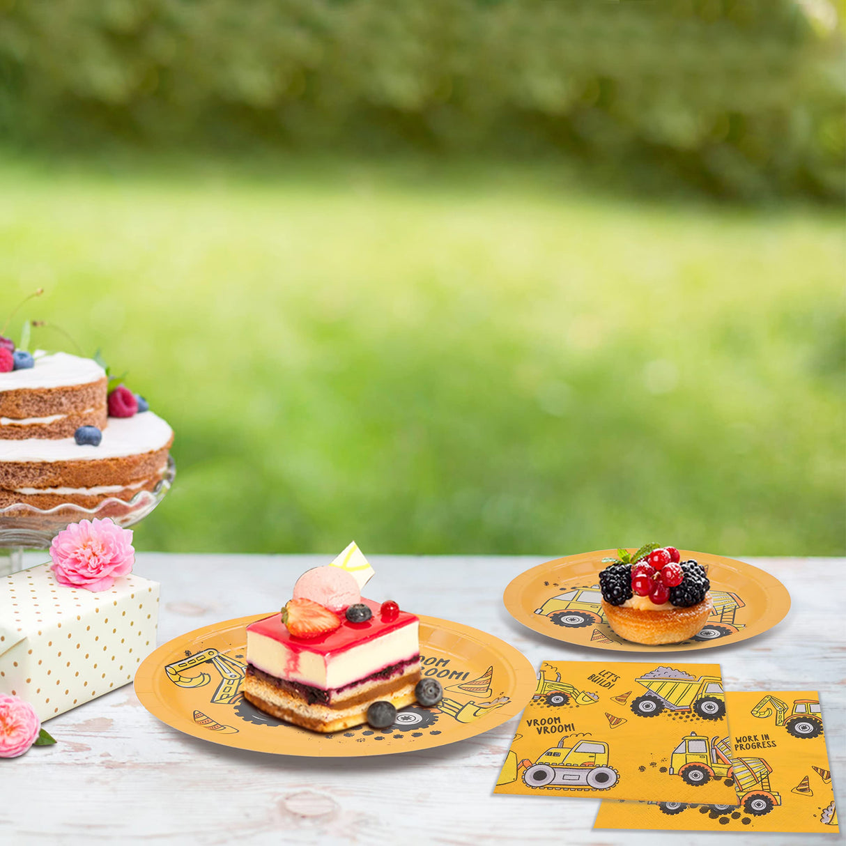 DYLIVeS 60 Pcs Construction Birthday Party Plates and Napkins Kit, Construction Theme Tableware Set Dump Truck Party Table Decorations Supplies, Disposable 9'' and 7'' Paper Plates, Napkins, Serves 20 DYLIVeS