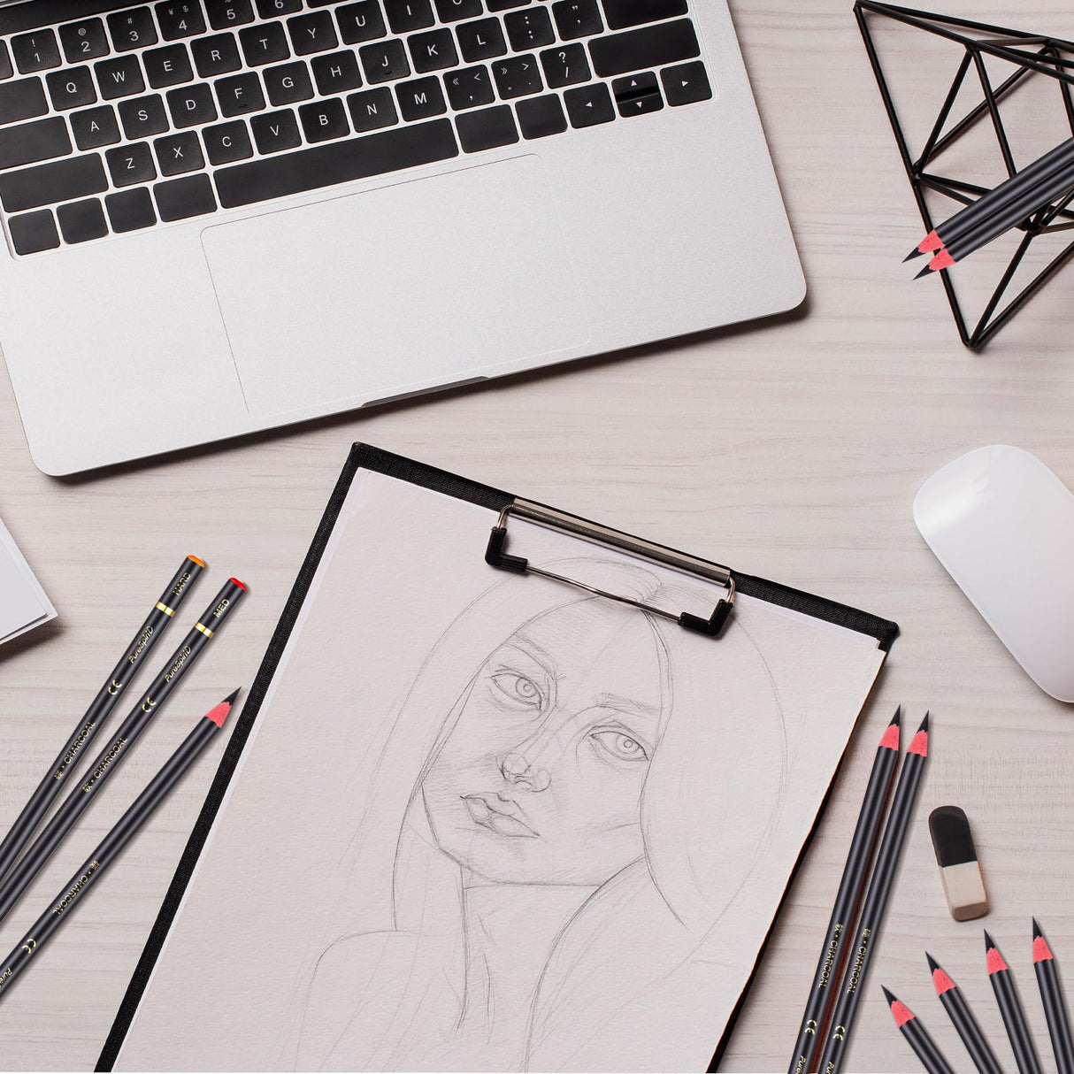 Resurhang 100 Pcs Charcoal Pencils Drawing Set, Charcoal Pencils bulk for Drawing Sketching Shading Blending Portrait Beginners and Artists(Black,Super Soft, Soft, Medium and Hard) Resurhang