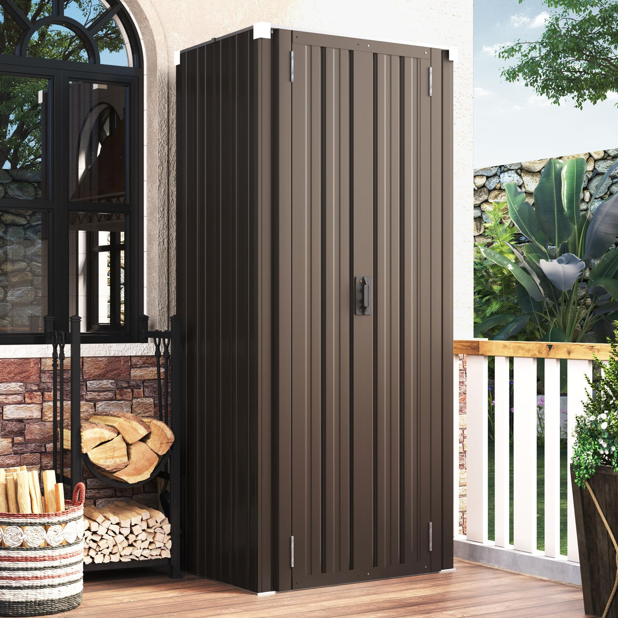 AECOJOY Outdoor Storage Cabinet Waterproof with Shelves, Vertical Tall Garden Outdoor Cabinet, Sheds & Outdoor Storage Clearance Cabinet Weatherproof for Outside in Brown AECOJOY