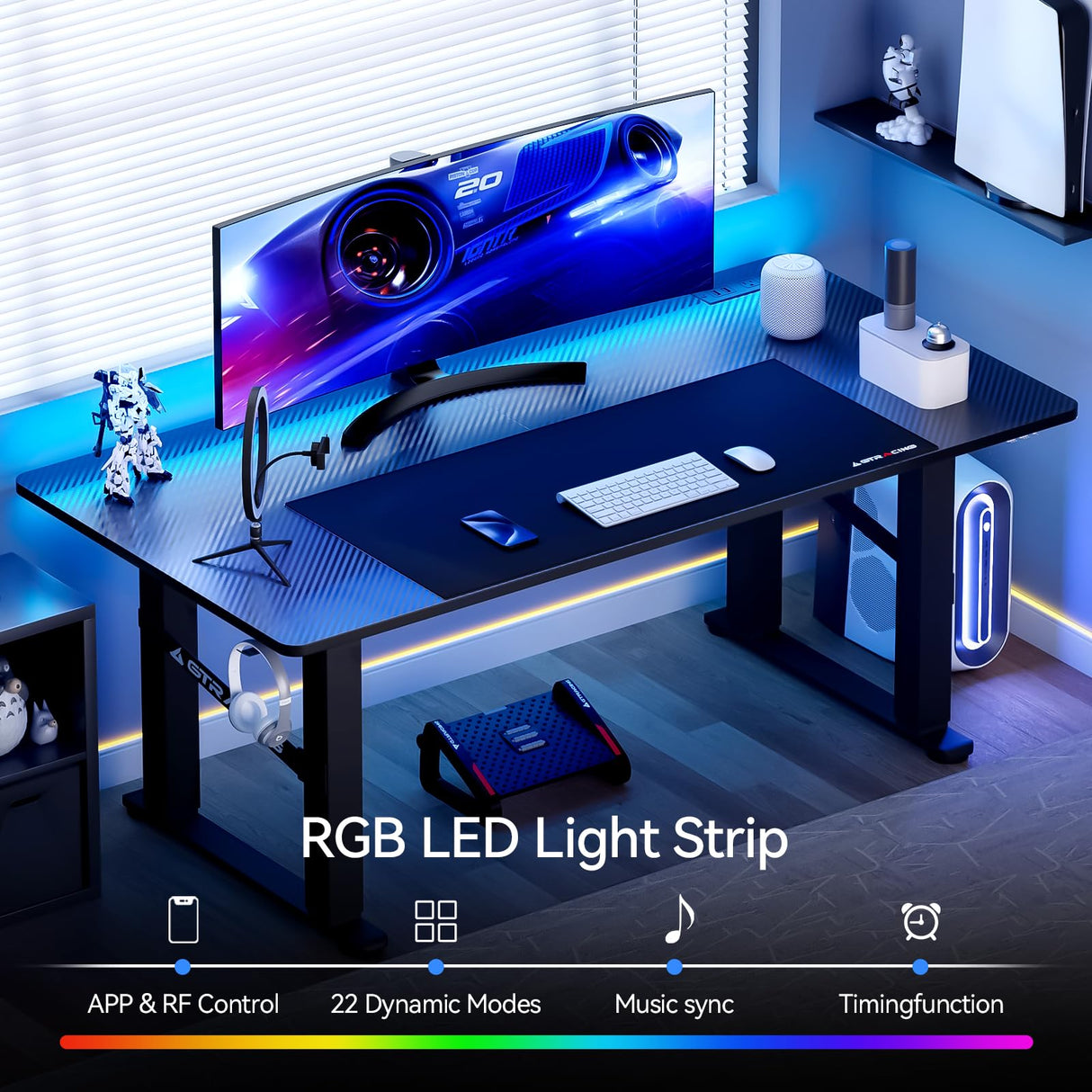 GTRACING 4 Legs Standing Desk with Dual Motor, 55 x 28 Inch Adjustable Height Desk with Power Outlets & LED Lights, Home Office Computer Workstation Sit Stand Up Desk with 3 Memory Preset GTRACING
