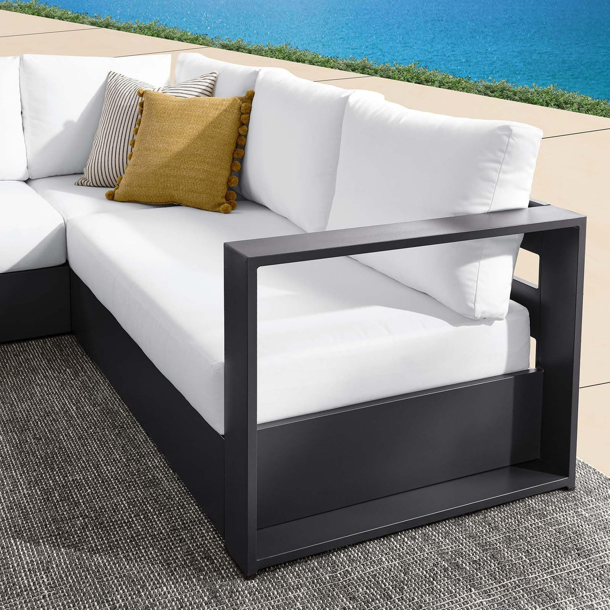 Modway Tahoe Aluminum 3-Piece Outdoor Patio Furniture Gray White, Modular Sectional Sofa Set with Weather-Resistant Cushions, Ideal for Deck, Backyard Poolside Modway