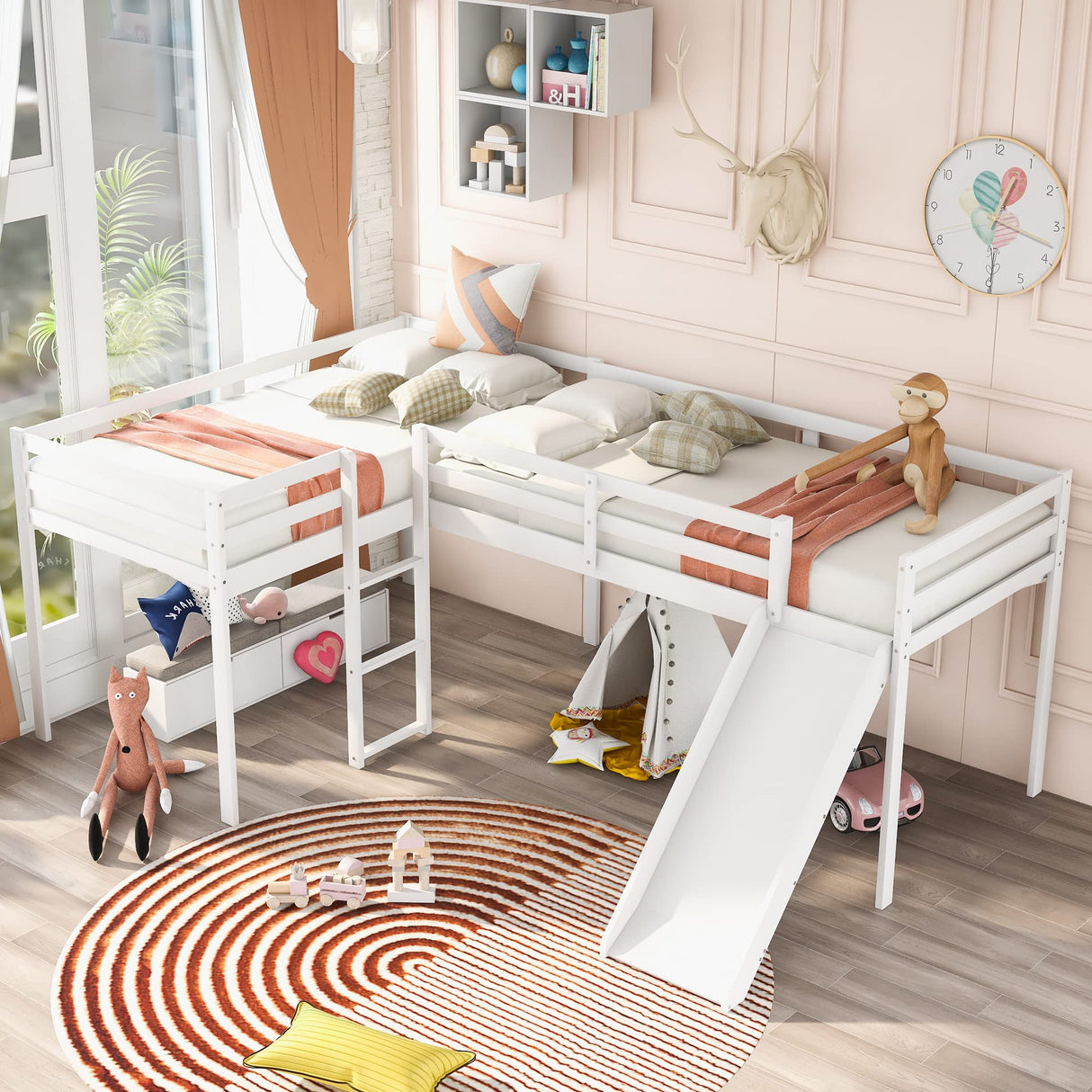 Merax L-Shaped Twin Size Loft Bed with Ladder Merax