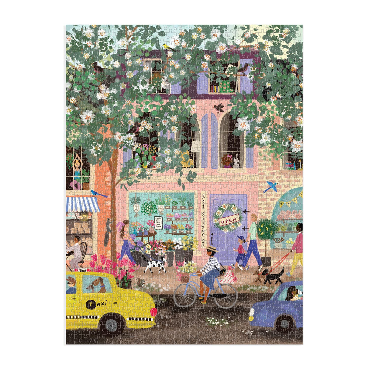 Spring Street 1000 Piece Puzzle in a Square Box from Galison - 1000 Piece Puzzle for Adults, Beautiful Illustrations from Joy Laforme Galison