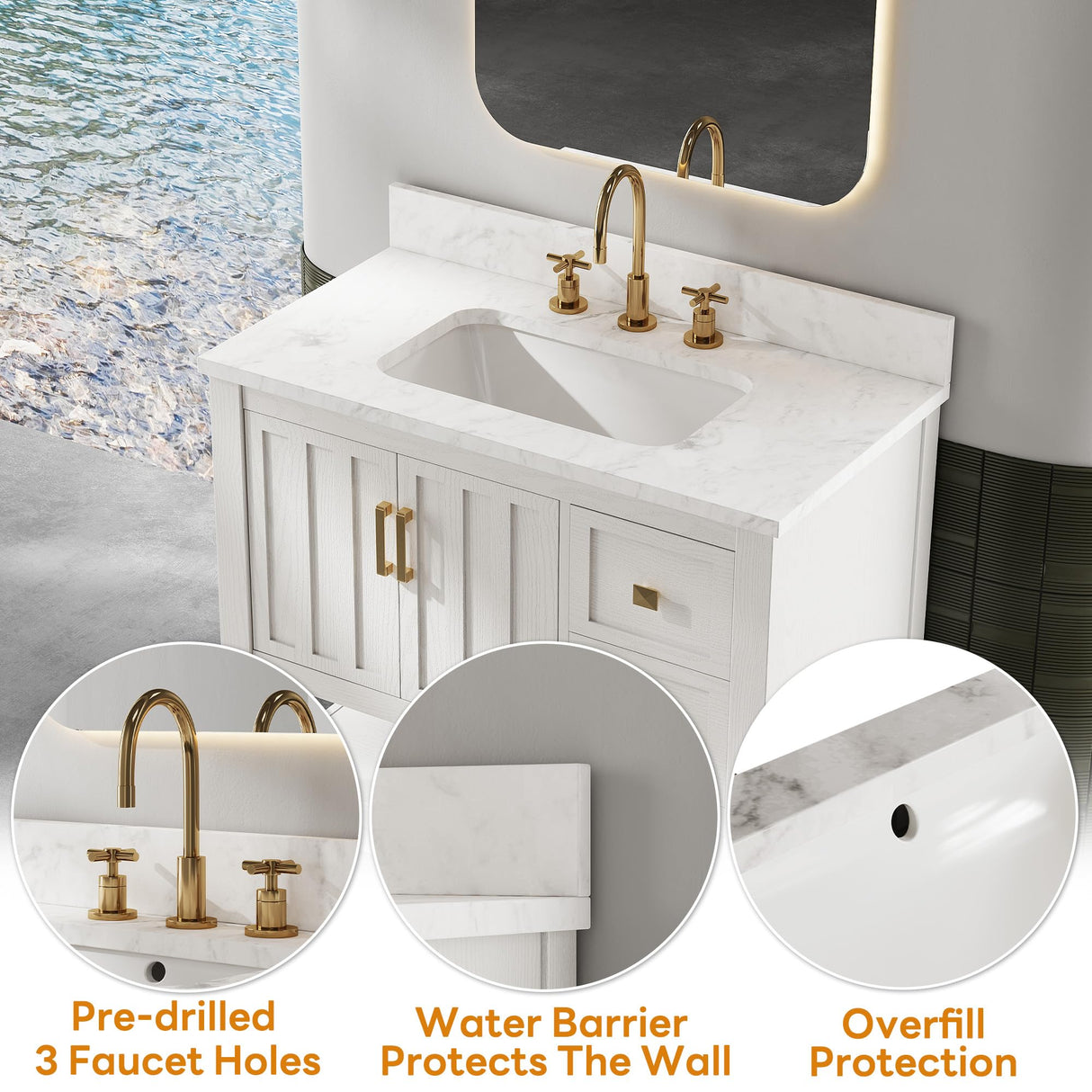 IRONCK 30" Bathroom Vanity with Sink, Farmhouse Bathroom Cabinet, Bathroom Vanity Set with 2 Drawers & Storage for Guest Baths Master Suites or Rental Units, Industrial White IRONCK