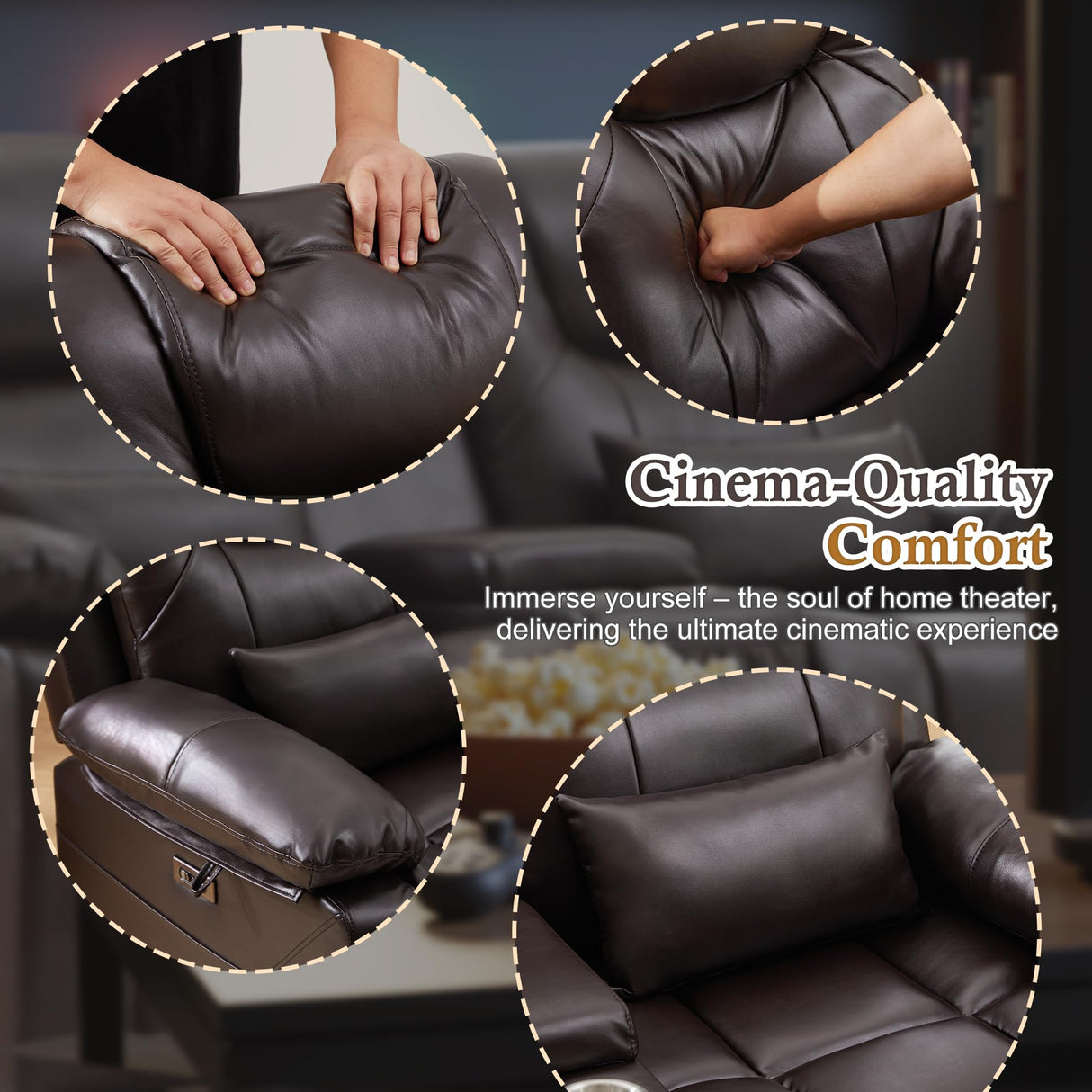 SnyFivv RV Power Loveseat Recliner Sofa, PU Leather Double Wall Hugger Reclining Sofa Home Theater Seating with Console, Cup Holders, LED Lights, 2 Person Couch RV Furniture for Living Room (Brown) SnyFivv