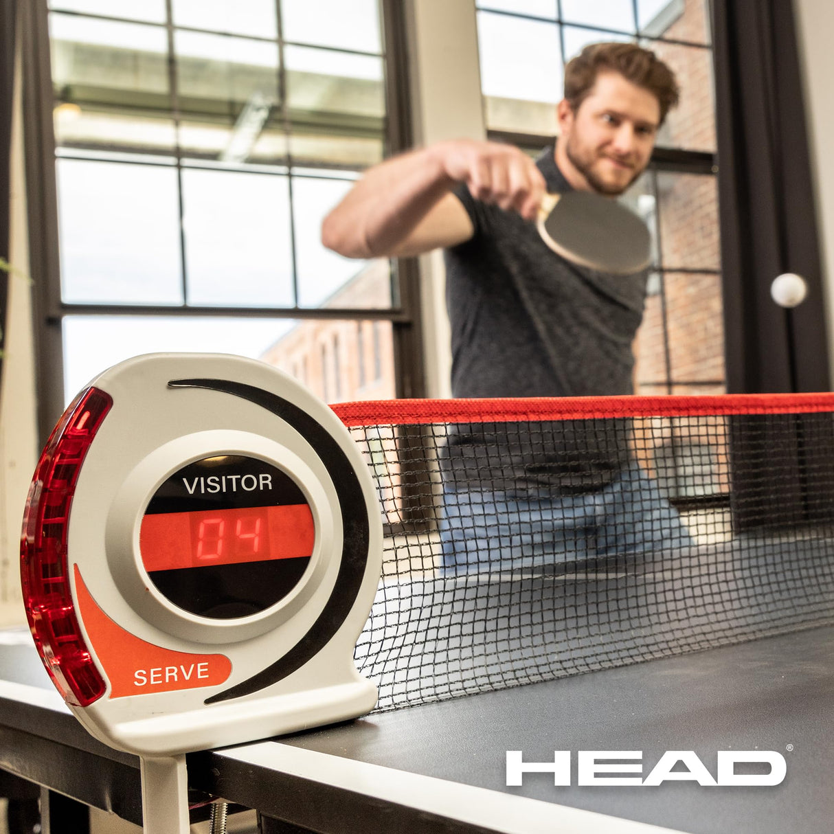 HEAD Easy Setup Ping Pong Table with Electronic Scorer - Junior Folding Table Tennis Table for Easy Storage - Game Room Table Includes 2 Paddles and Balls HEAD