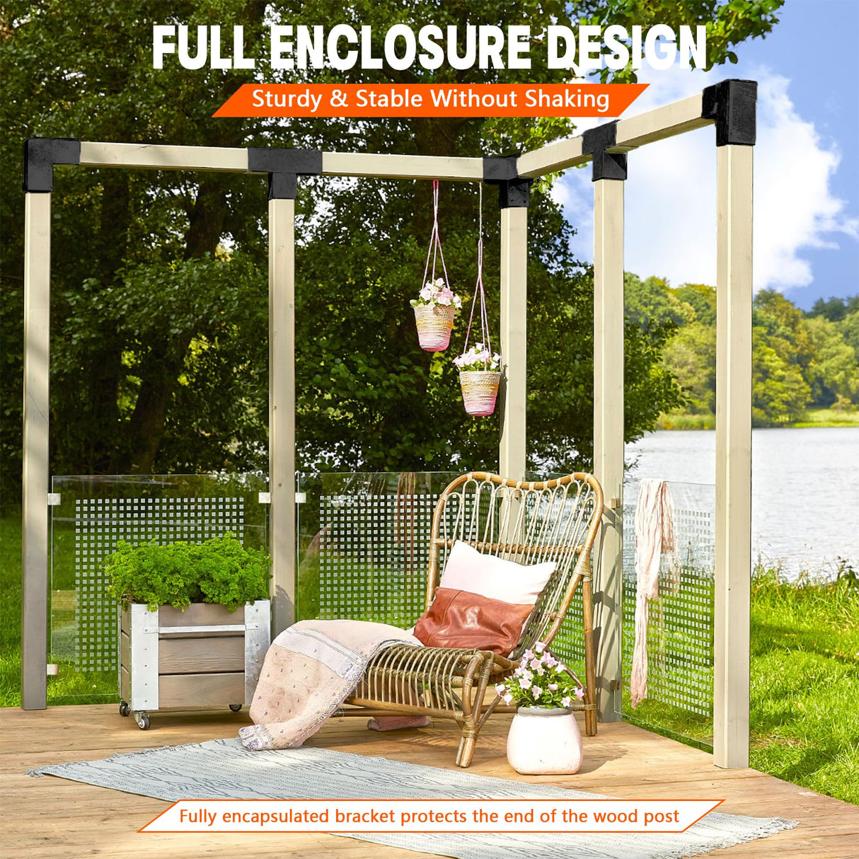 ITeVe.GD Pergola DIY Bracket Kits,2-Way "L" Shaped Corner Brackets for 4" x 4"(Actual:3.5" x 3.5") Lumber for Outdoor Pergola,Proch,Log Cabin W/Hardware - 1Pack ITeVe.GD