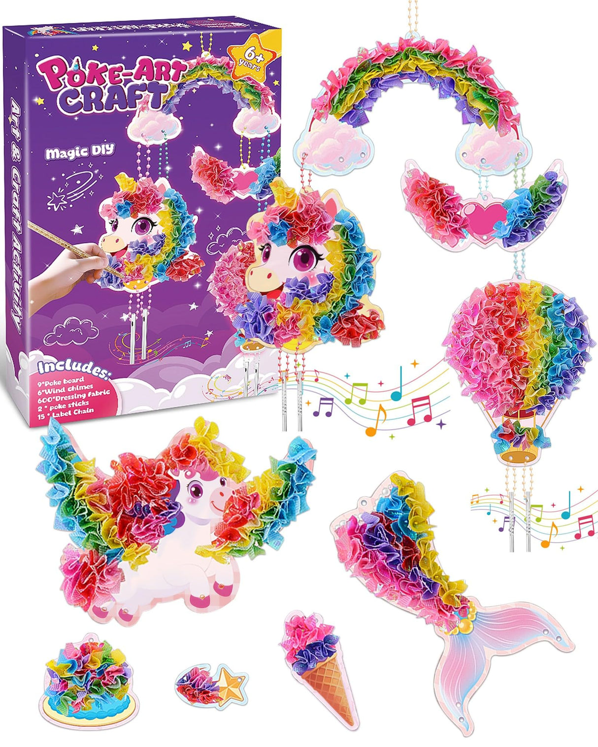Ancitoy Unicorn Poke Art Kit for Girls, DIY Wind Chime Craft Activity, Mess-Free Art Gifts for Kids Ages 4 5 6 7 8 9 10 Birthday Present Ancitoy