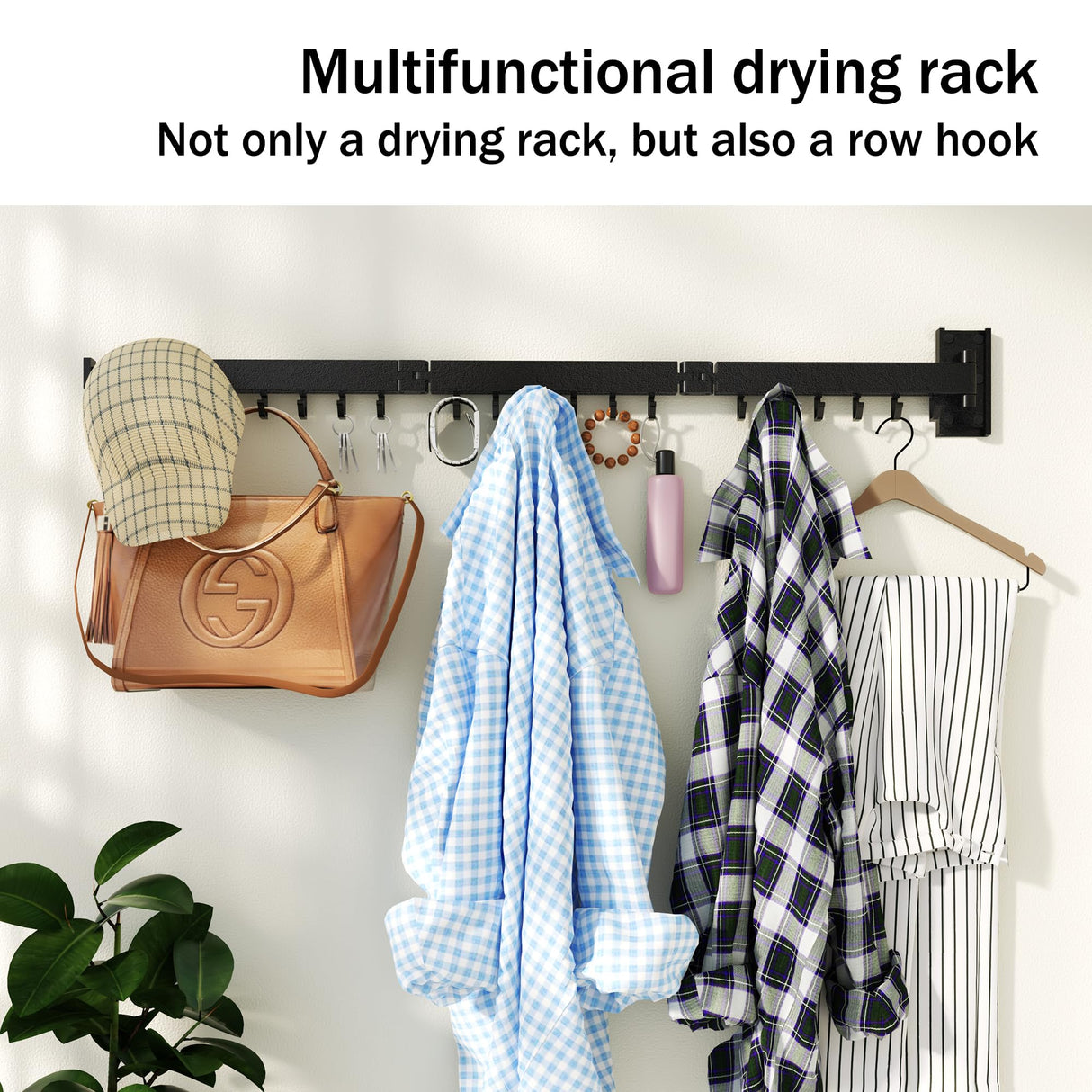 HEILAIYI Clothes Drying Rack for Laundry,Wall Mounted Clothes Hanger Rack,Folding,Retractable,Collapsible(J Shape Hooks) HEILAIYI