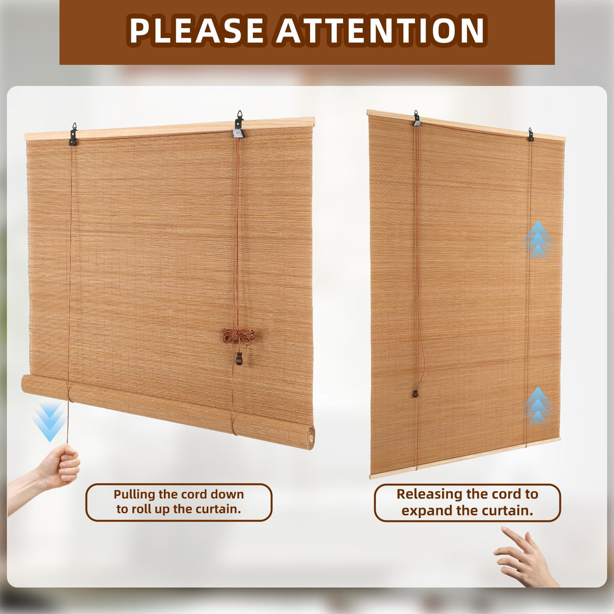 Outdoor Bamboo Roller Blinds Shades, Vertical Lifting and Breathable Waterproof Design, Sun Shade, Blackout and Ventilation, Easy Installation,35" W×72" H CSBWDLT