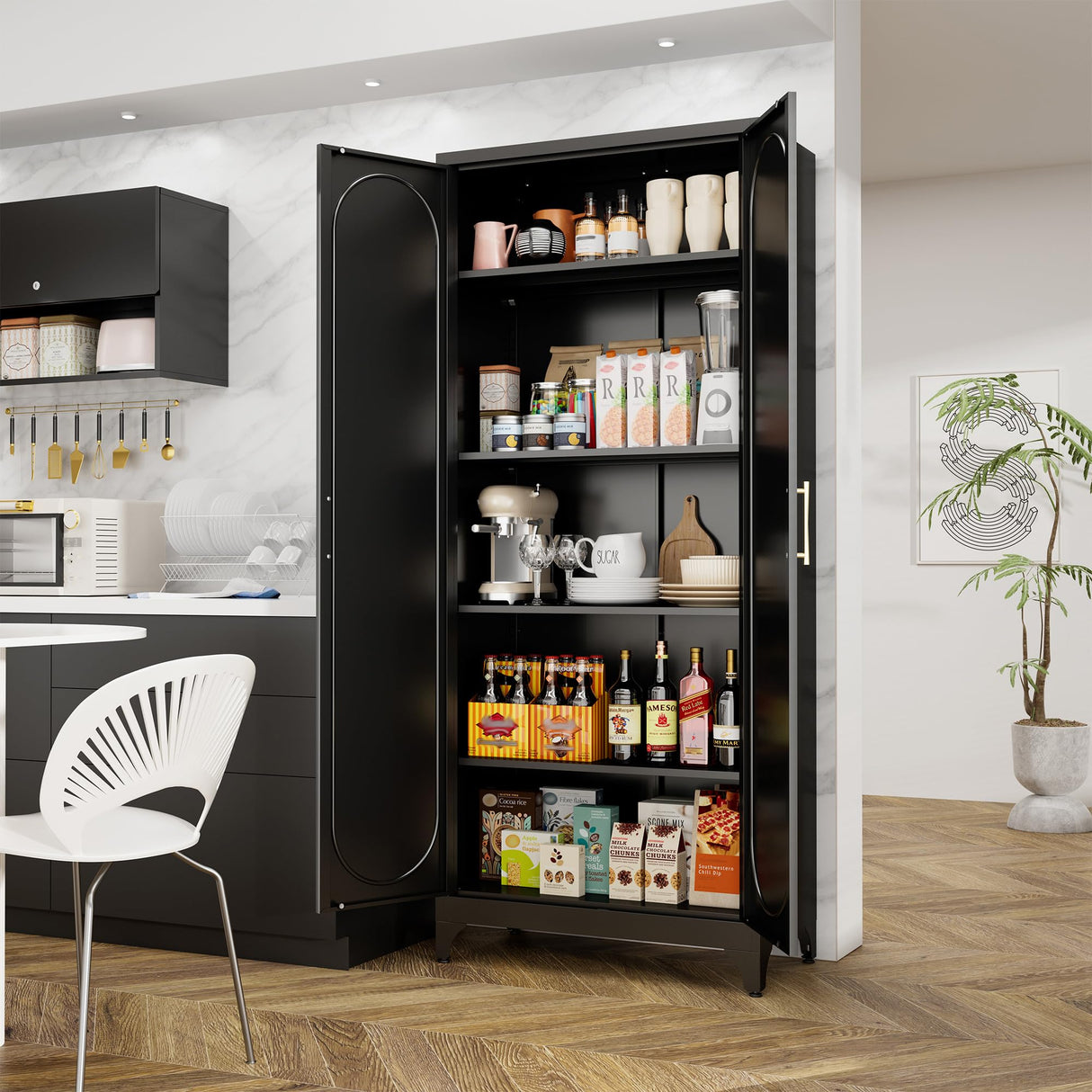 Metal Storage Cabinet with Doors, 75" Tall Kitchen Pantry Storage Cabinets, Black Pantry Cabinets with Adjustable Shelves, Home Office Cabinet, Large Cupboard, High Leveling Feet- Assembly Required MetalMax