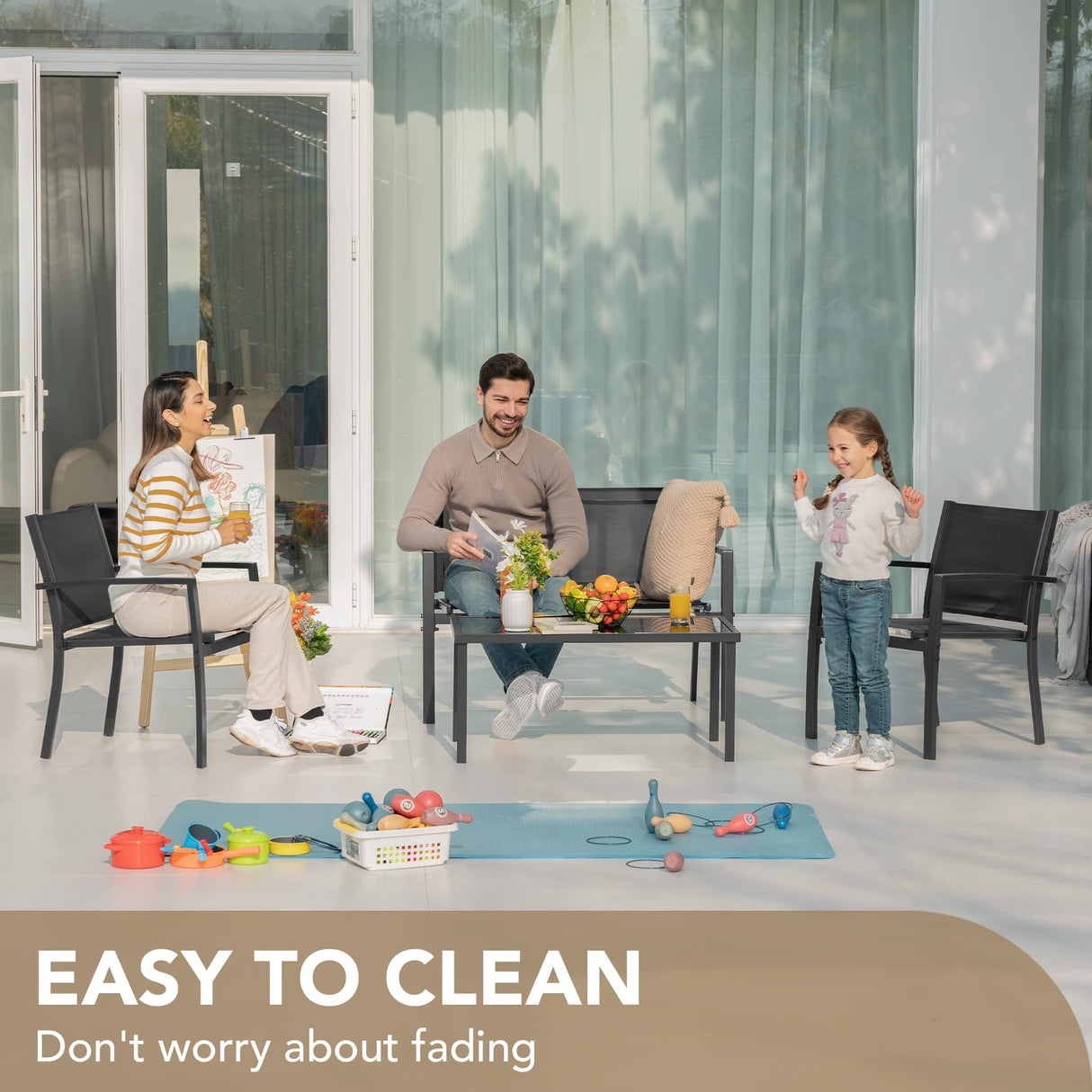 Devoko 4 Pieces Patio Furniture Set Outdoor Garden Patio Conversation Sets Poolside Lawn Chairs with Glass Coffee Table Porch Furniture (Black) Devoko