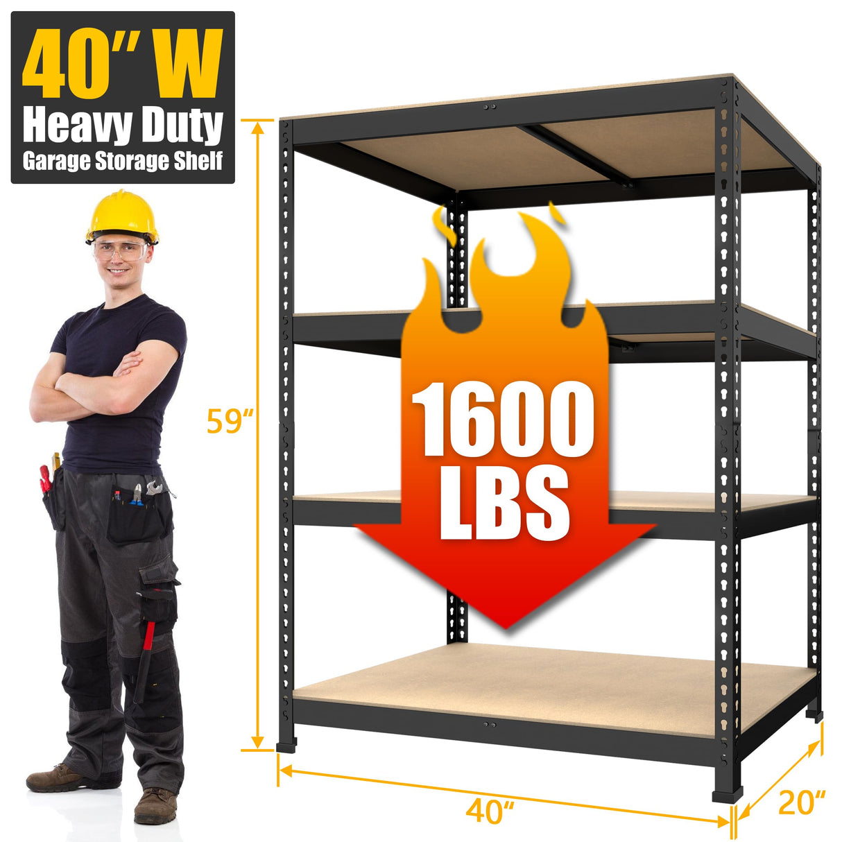 PrimeZone 40" W x 20" D x 59" H Heavy Duty Storage Shelves, 4 Tier Adjustable Garage Shelving Unit, Metal Organizer Shelf Utility Rack for Warehouse Pantry Closet Kitchen, Black PrimeZone