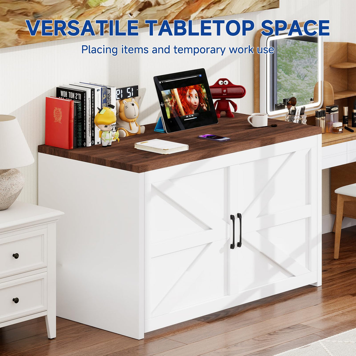 DoCred Twin Size Murphy Bed with Headboard, 2 in 1 Cabinet Bed with Desk, Foldable Hideaway Beds for Guest Bedroom, Living Room, Office DoCred