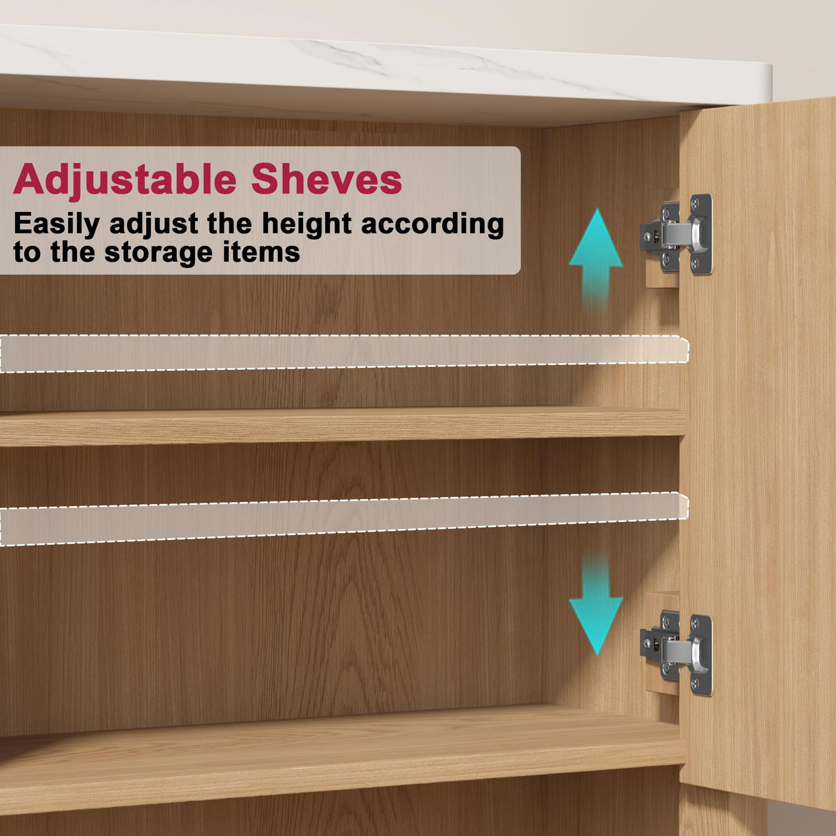 HOMEFORT Bathroom Wall Cabinet, Medicine Cabinets, Over The Toilet Storage Cabinet with 2 Doors, Adjustable Shelf and Faux Marble Top, Natural Oak HOMEFORT