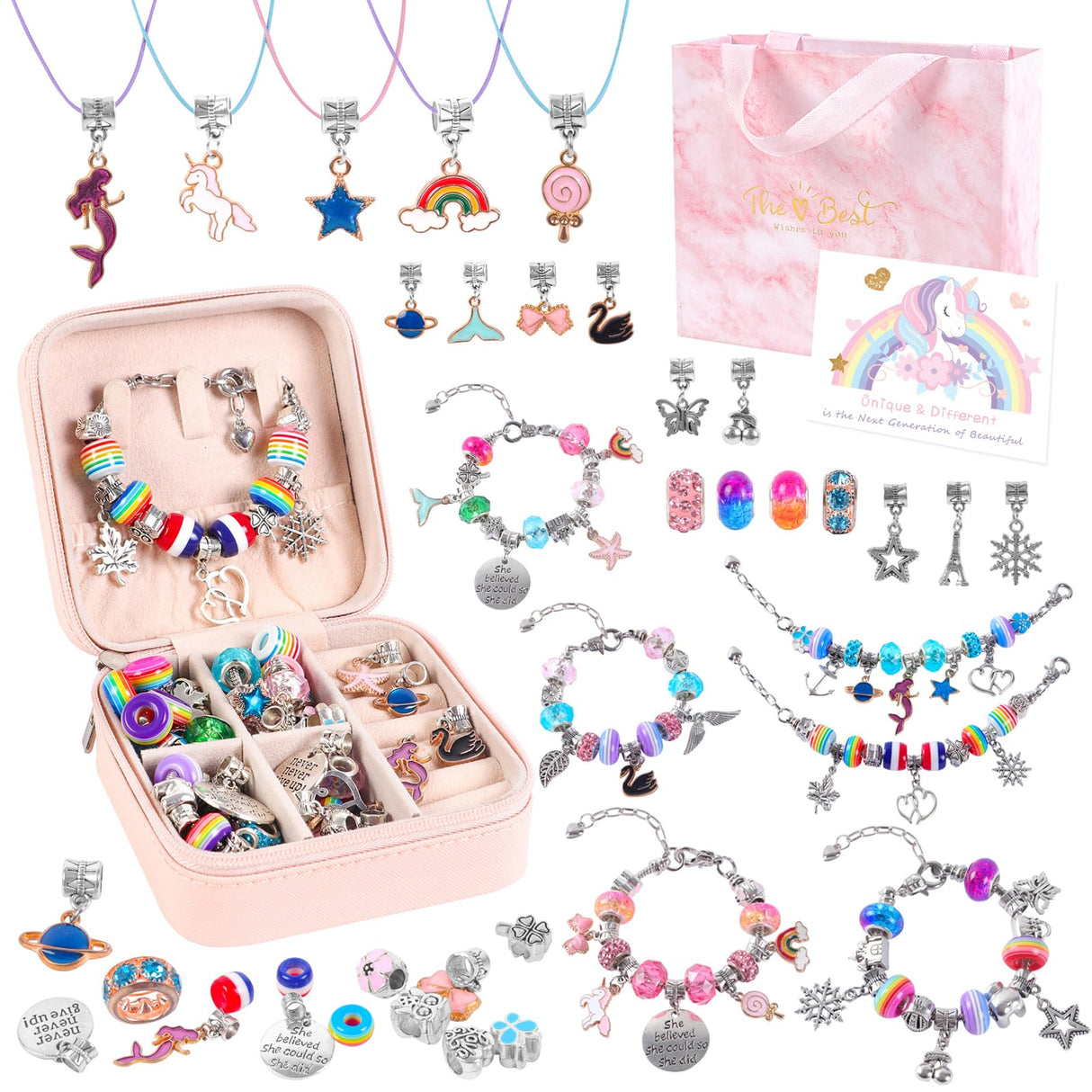 ELLENER Girls Bracelet Making Kit,A Perfect Birthday Gifts for girls age 6 7 8 9 10,Jewelry Making Kit with Jewelry Box,Fun and Easy to Make,Cute Sparkling that Inspires Creativity and Self-Expression ELLENER