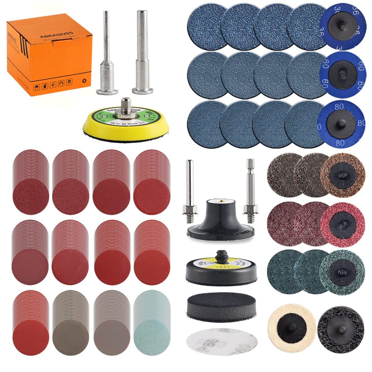 Tshya 270Pack 2inch Sanding Discs Pad Variety Kit for Drill Grinder Rotary Tools Die Grinder Accessories with 1/8"&1/4" Shank Backer Plate, Sanding Pads Includes 36-3000 Grit Tshya
