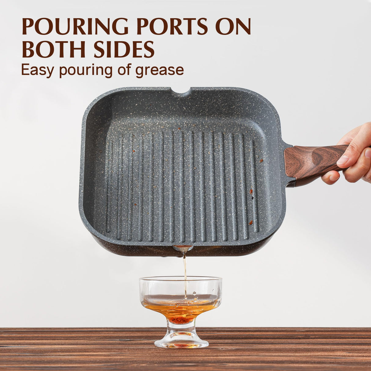 SENSARTE Nonstick Grill Pan for Stove Tops, Versatile Griddle with Pour Spouts, Square Big Cooking Surface, Durable Skillet Indoor & Outdoor Grilling. PFOA Free, 9.5 Inch SENSARTE